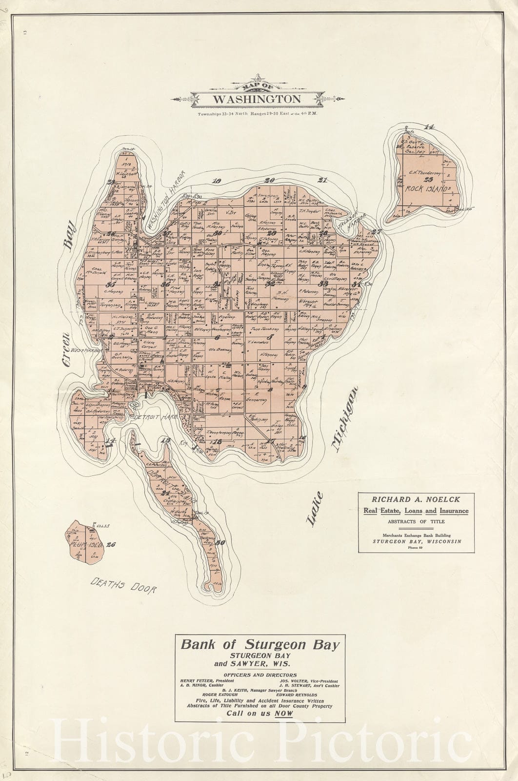 Historic 1914 Map - Atlas of Door County, Wisconsin - Map of Washington