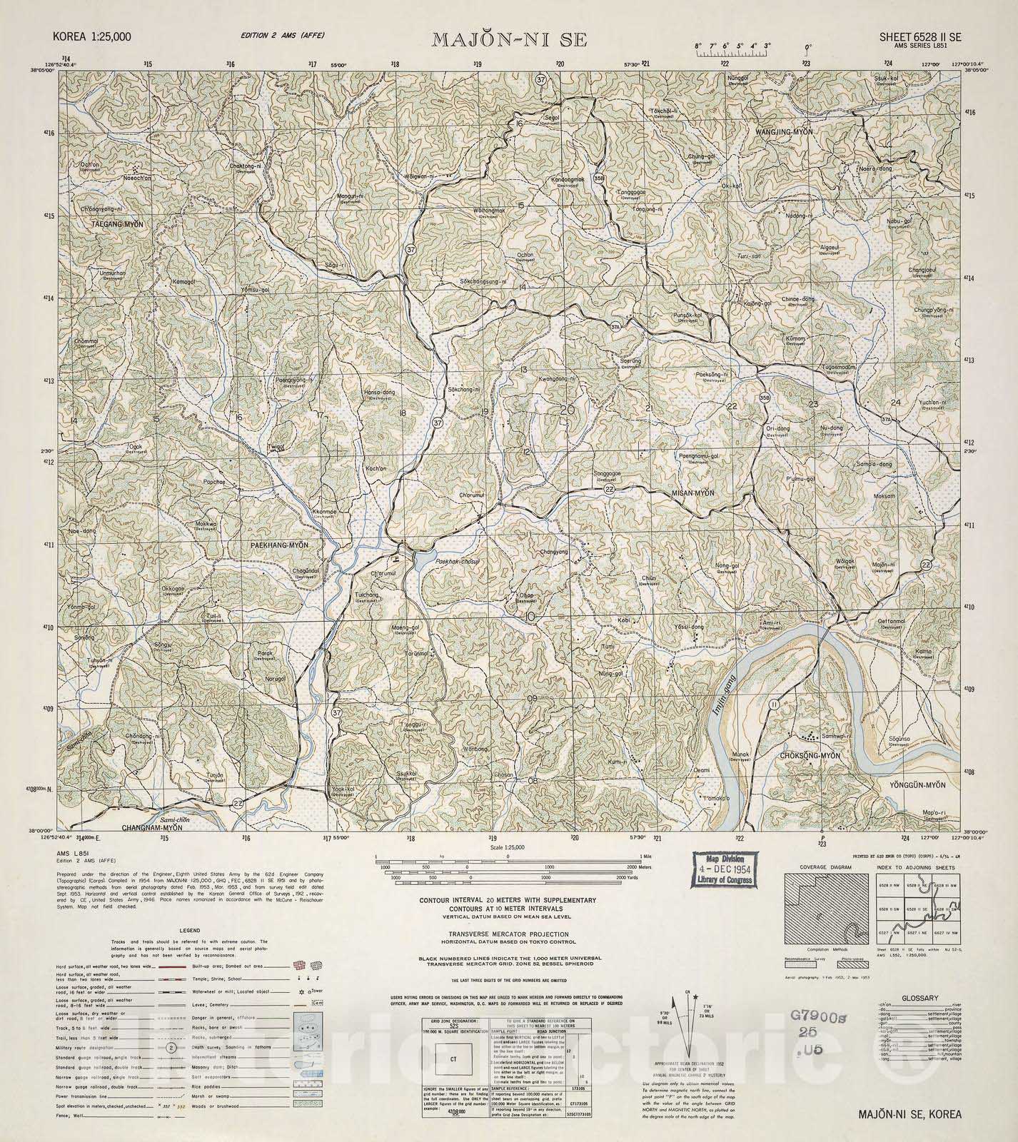 Historic 1952 Map - Korea 1:25,000 - Majon-Ni SE - Series L851