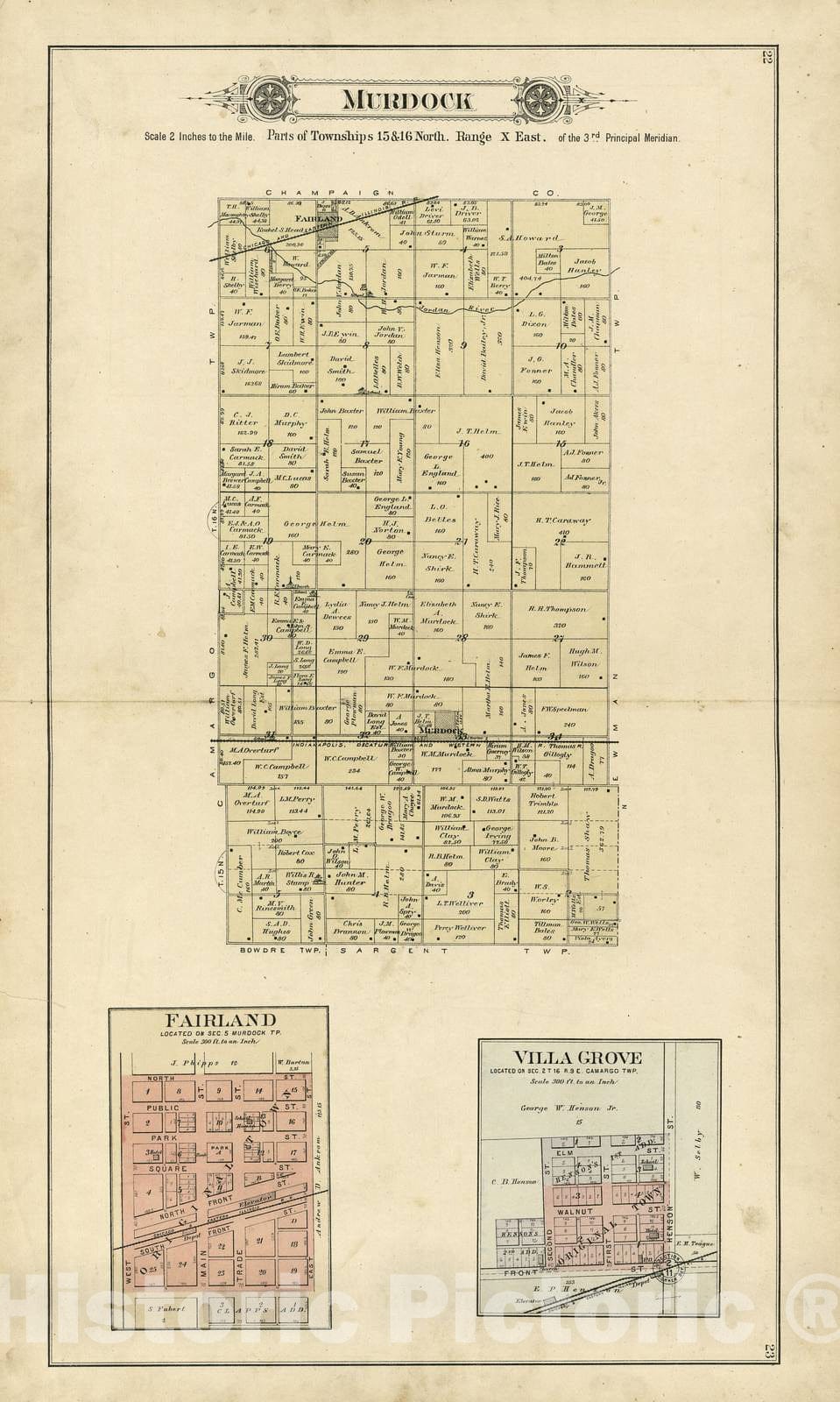 Historic 1893 Map - Plat Book of Douglas Co, Illinois - Murdok; Fairland; Villa Grove - Plat Book of Douglas County, Illinois