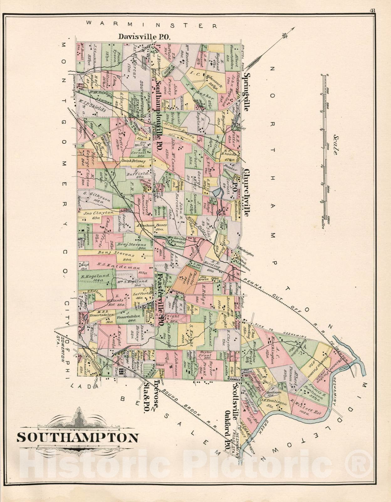 Historic 1891 Map - Atlas of Bucks Co, Penna. - Southhampton - Atlas of Bucks County, Pennsylvania