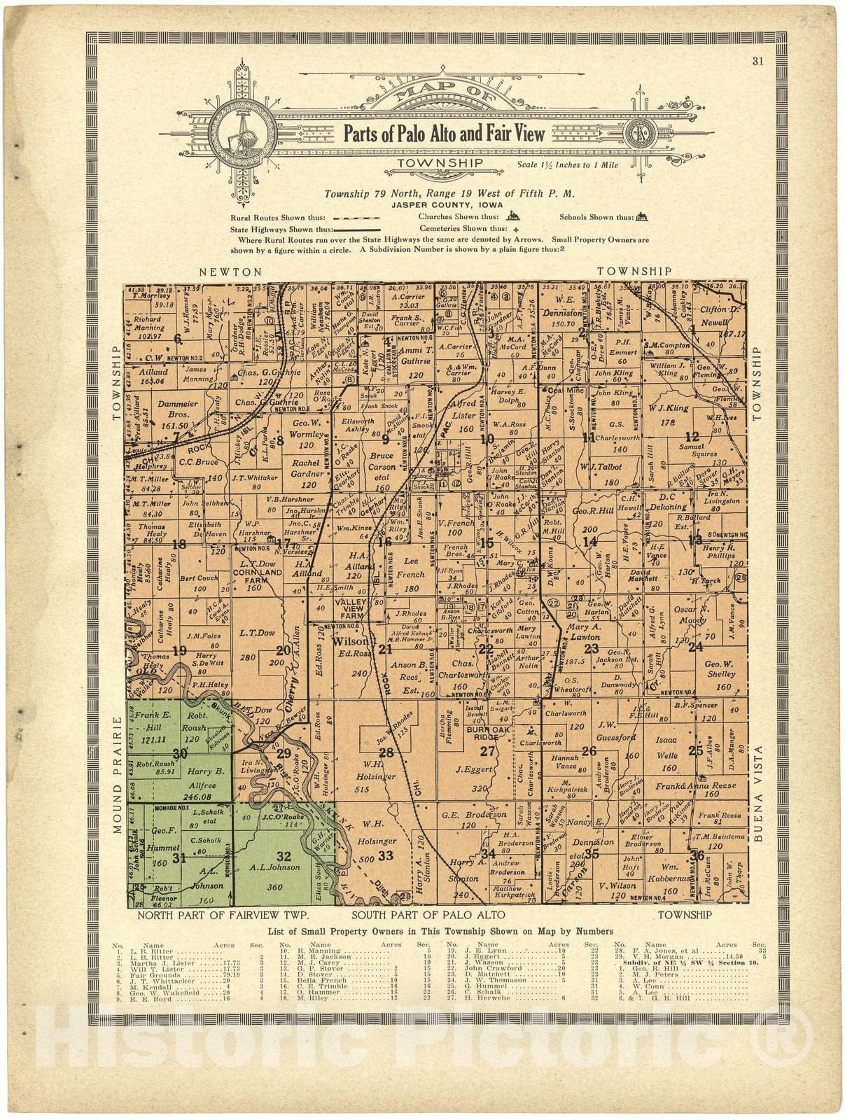 Historic 1914 Map - Atlas and plat Book of Jasper County, Iowa - Map of Parts of Palo Alto and Fair View Township - Standard Atlas and Directory of Jasper County, Iowa