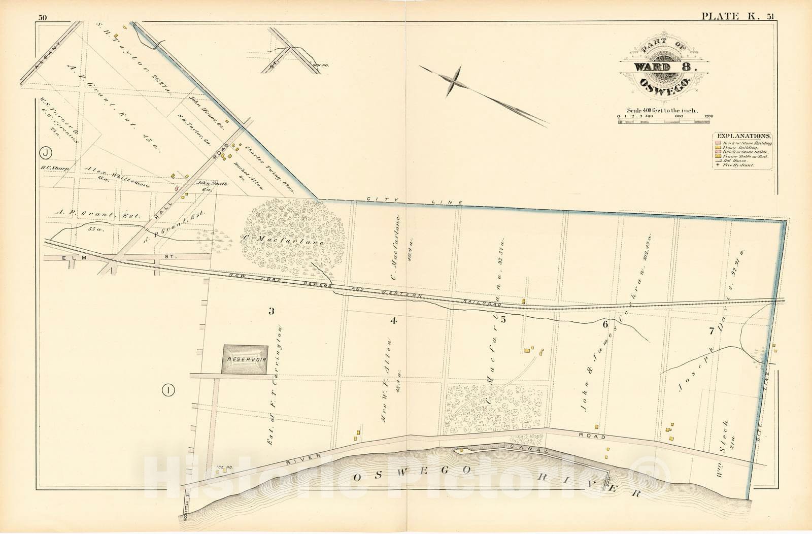 Historic 1880 Map - City Atlas of Oswego, New York - Part of Ward 8. Oswego. Plate K. - Atlas of The City of Oswego N.Y.