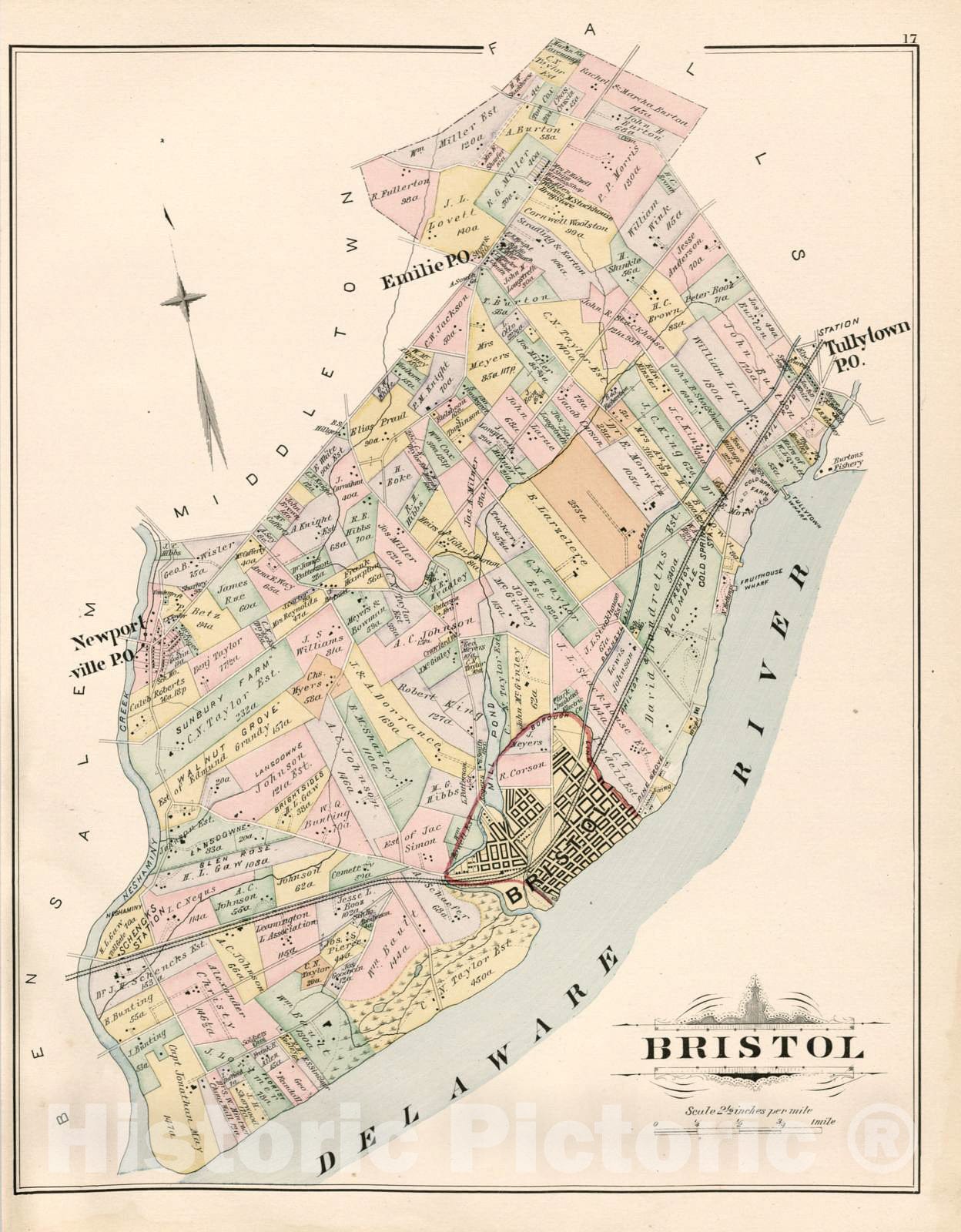 Historic 1891 Map - Atlas of Bucks Co, Penna. - Bristol - Atlas of Bucks County, Pennsylvania