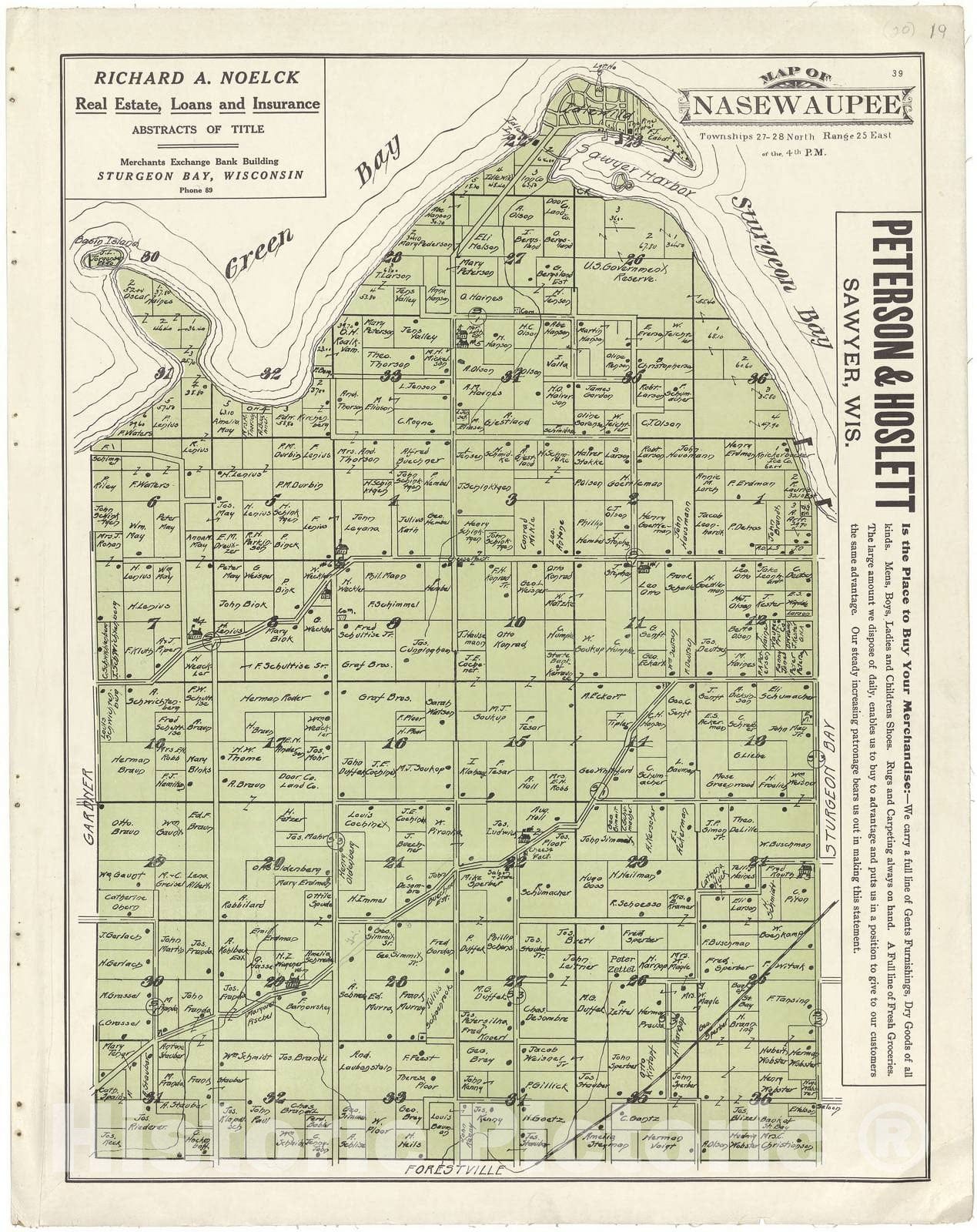 Historic 1914 Map - Atlas of Door County, Wisconsin - Map of Nasewaupee