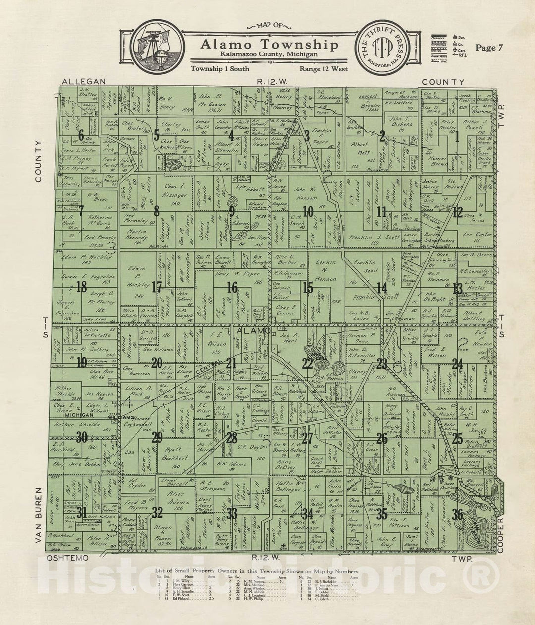 Historic 1928 Map - Plat Book of Kalamazoo County, Michigan - Map of Alamo Township - Atlas and plat Book, Kalamazoo County, Michigan