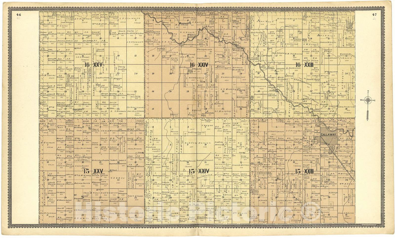 Historic 1904 Map - Standard Atlas of Custer County, Nebraska - 16 XXV; 16 XXIV; 16 XXIII; 15 XXV; 15 XXIV; 15 XXIII