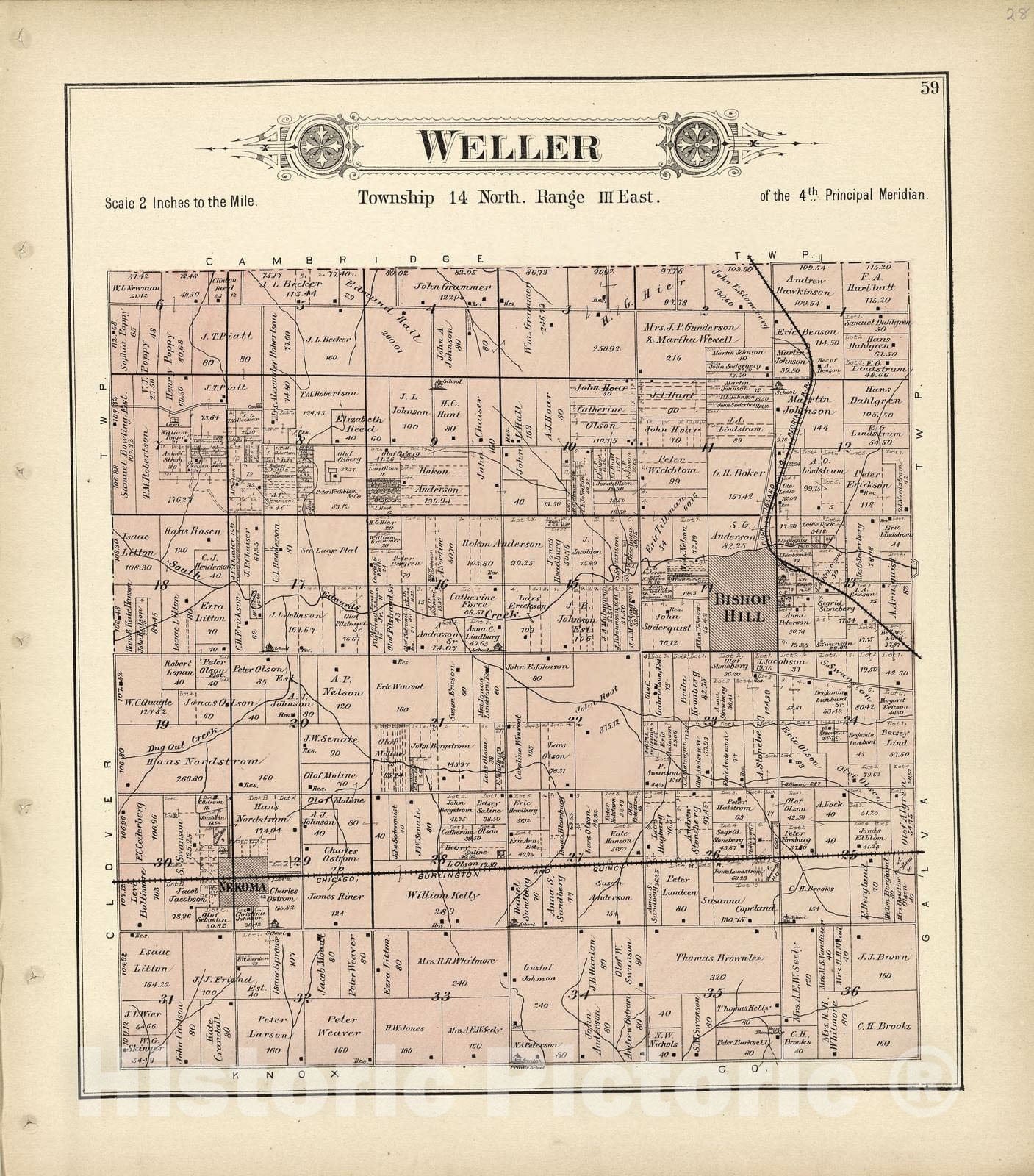 Historic 1893 Map - Plat Book of Henry County, Illinois - Weller