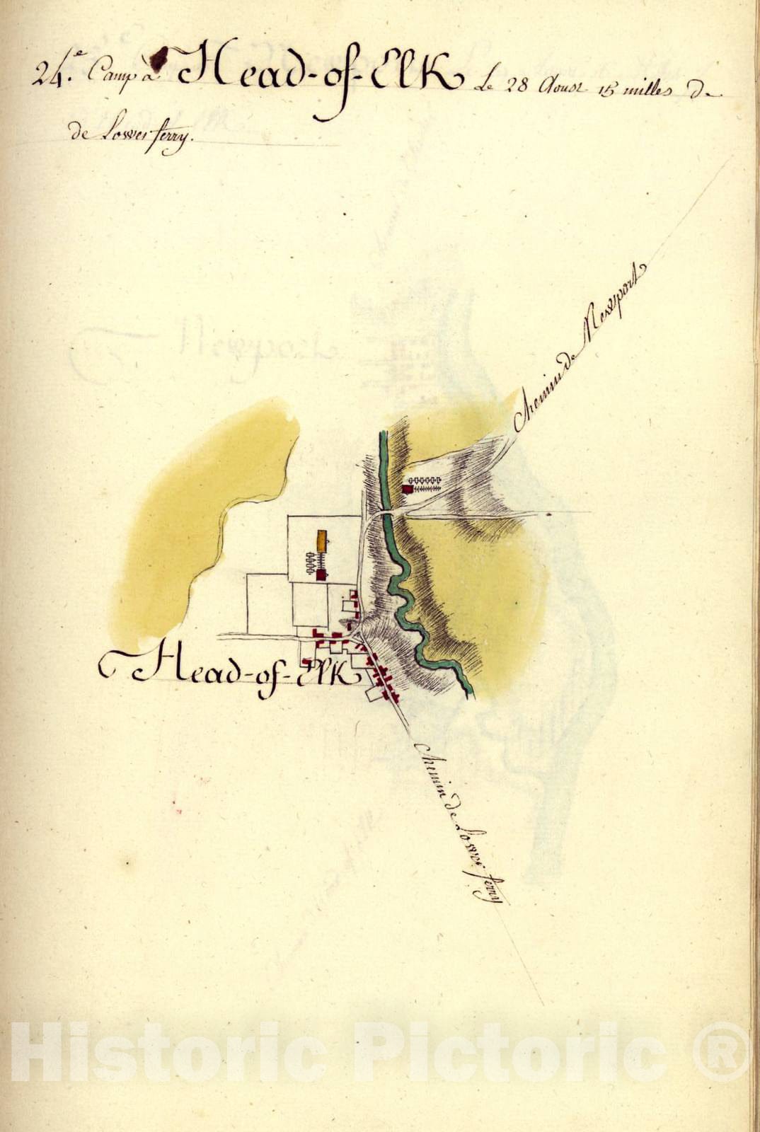 Historic 1782 Map - AmÃ©rique campagne. - Camp a Head-of-Elk