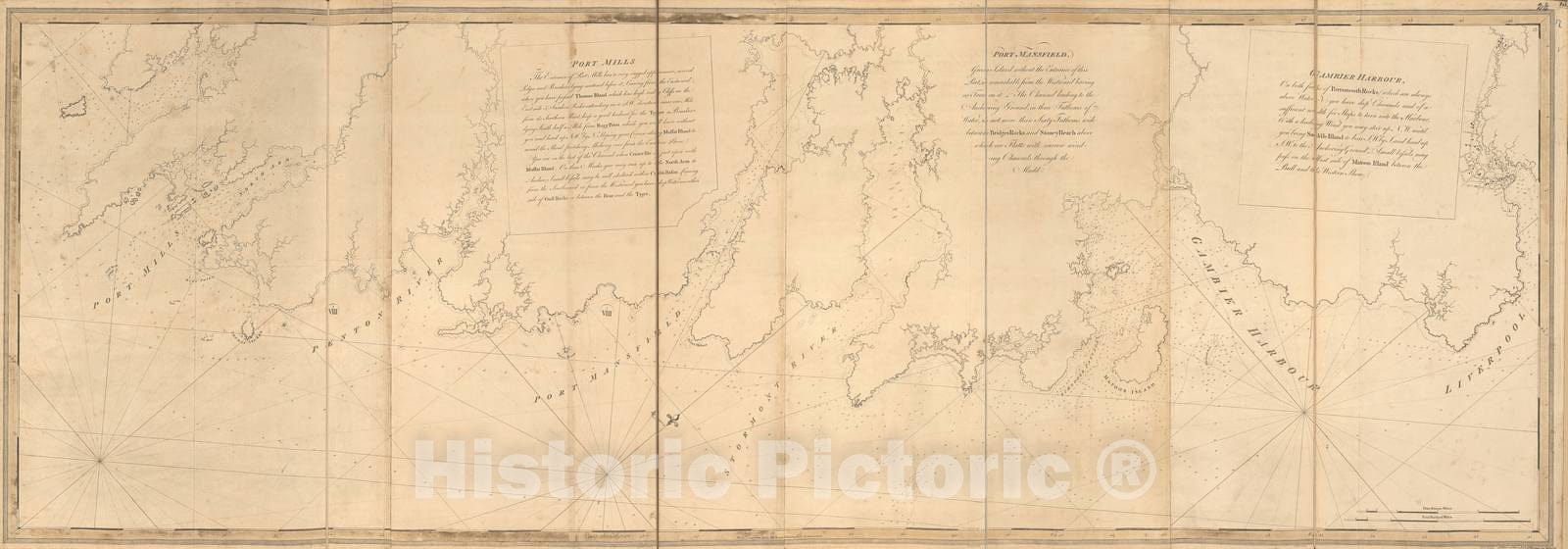 Historic 1800 Map - The Atlantic Neptune - Port Mills, Port Mansfield, Gambier Harbour