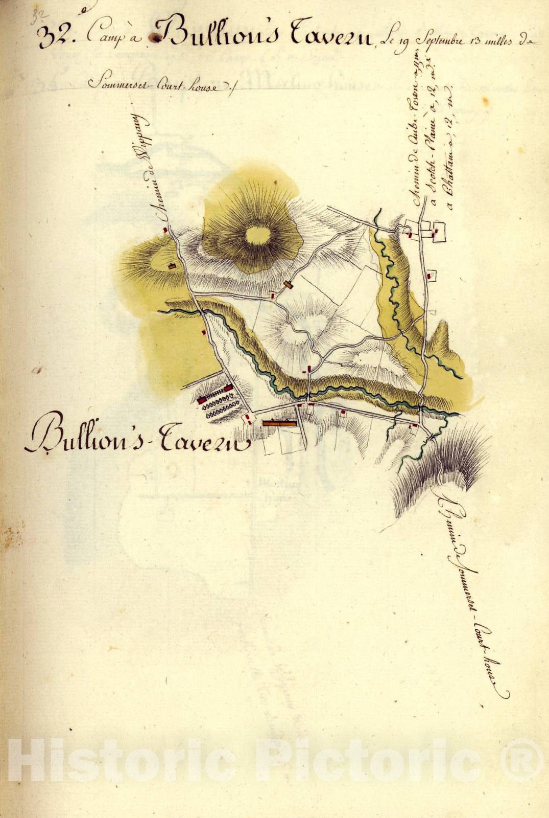 Historic 1782 Map - AmÃ©rique campagne. - Camp a Bullion's Tavern