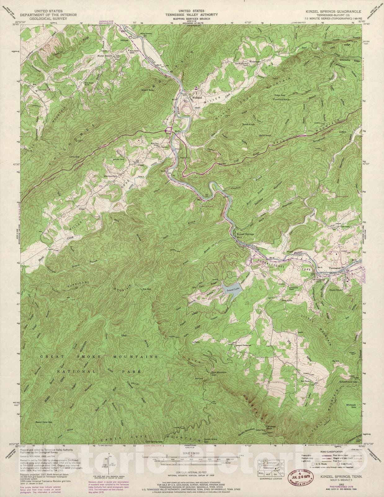 Historic 1935 Map Tennessee. Scale 124,000 (1978) Kinzel Spring