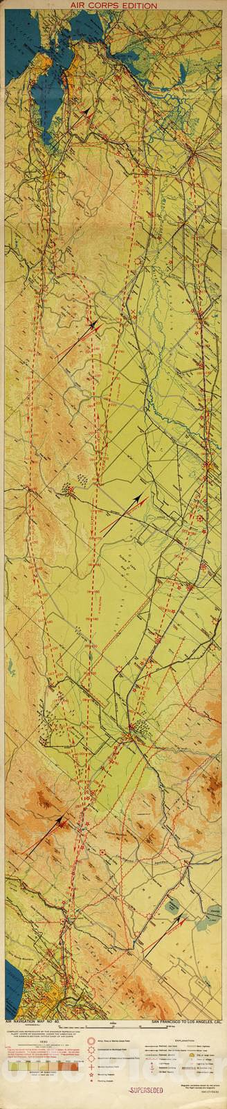 Historic 1924 Map - Aeronautical Strip maps of The United States. - No. 40, 1930 - rev. 1932 - Air Corps map