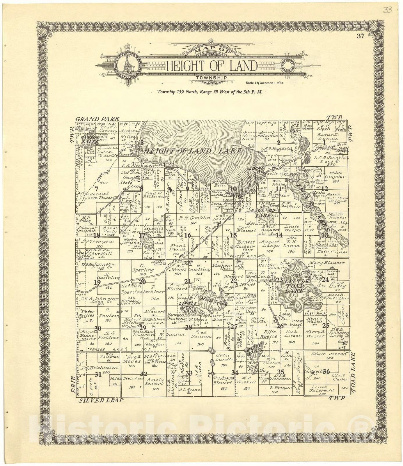 Historic 1929 Map - Standard Atlas of Becker County, Minnesota - Map of Height of Land Township