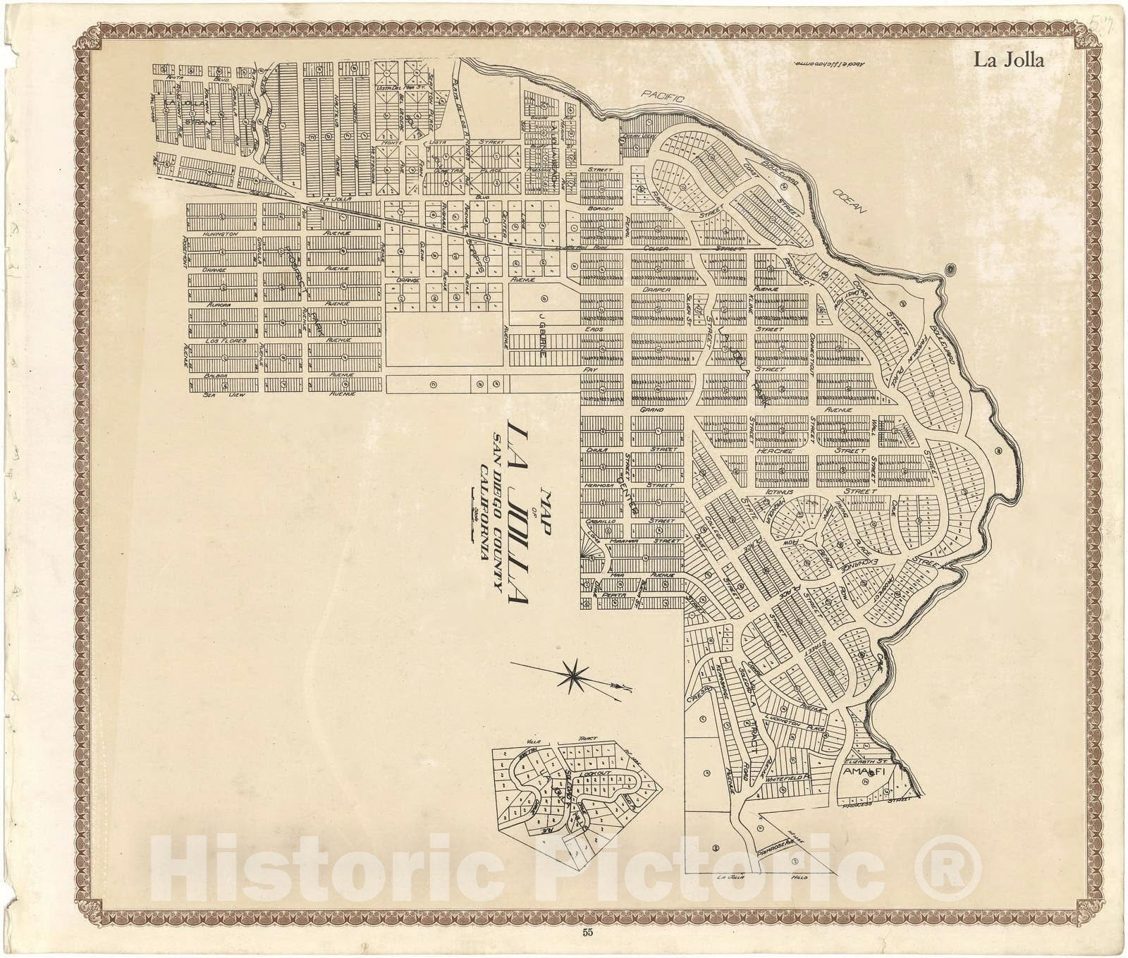 Historic 1912 Map - Plat Book of San Diego County, California - La Mesa