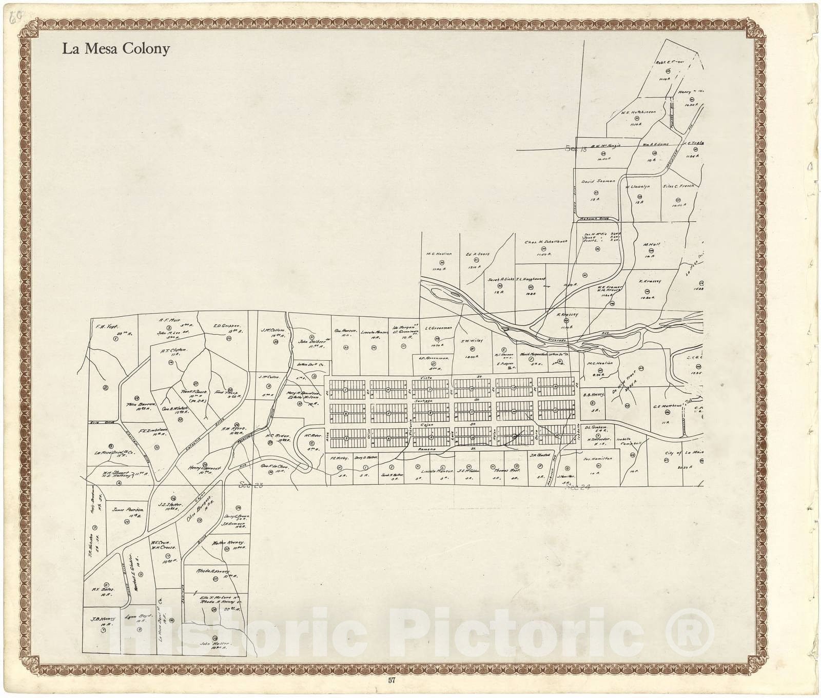Historic 1912 Map - Plat Book of San Diego County, California - La Mesa Colony