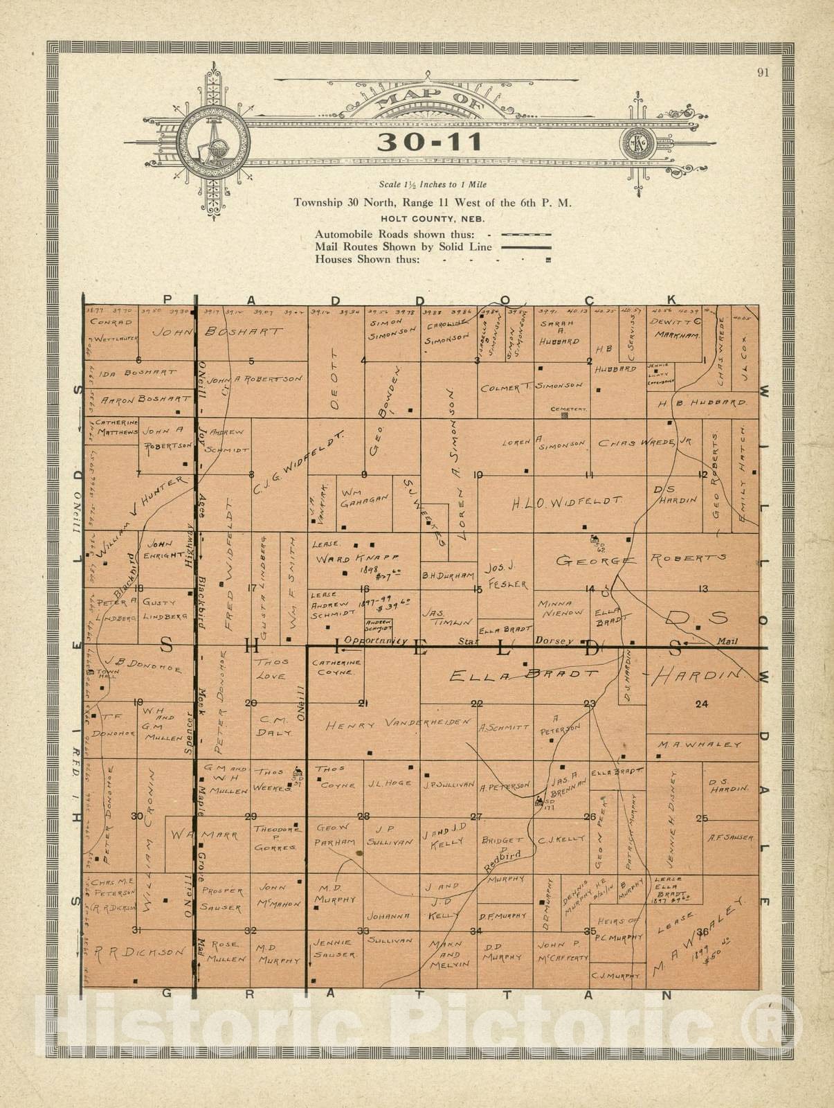 Historic 1915 Map - Atlas and plat Book of Holt County, Nebraska - Map of 30-11 - Standard Atlas and Directory of Holt County, Nebraska