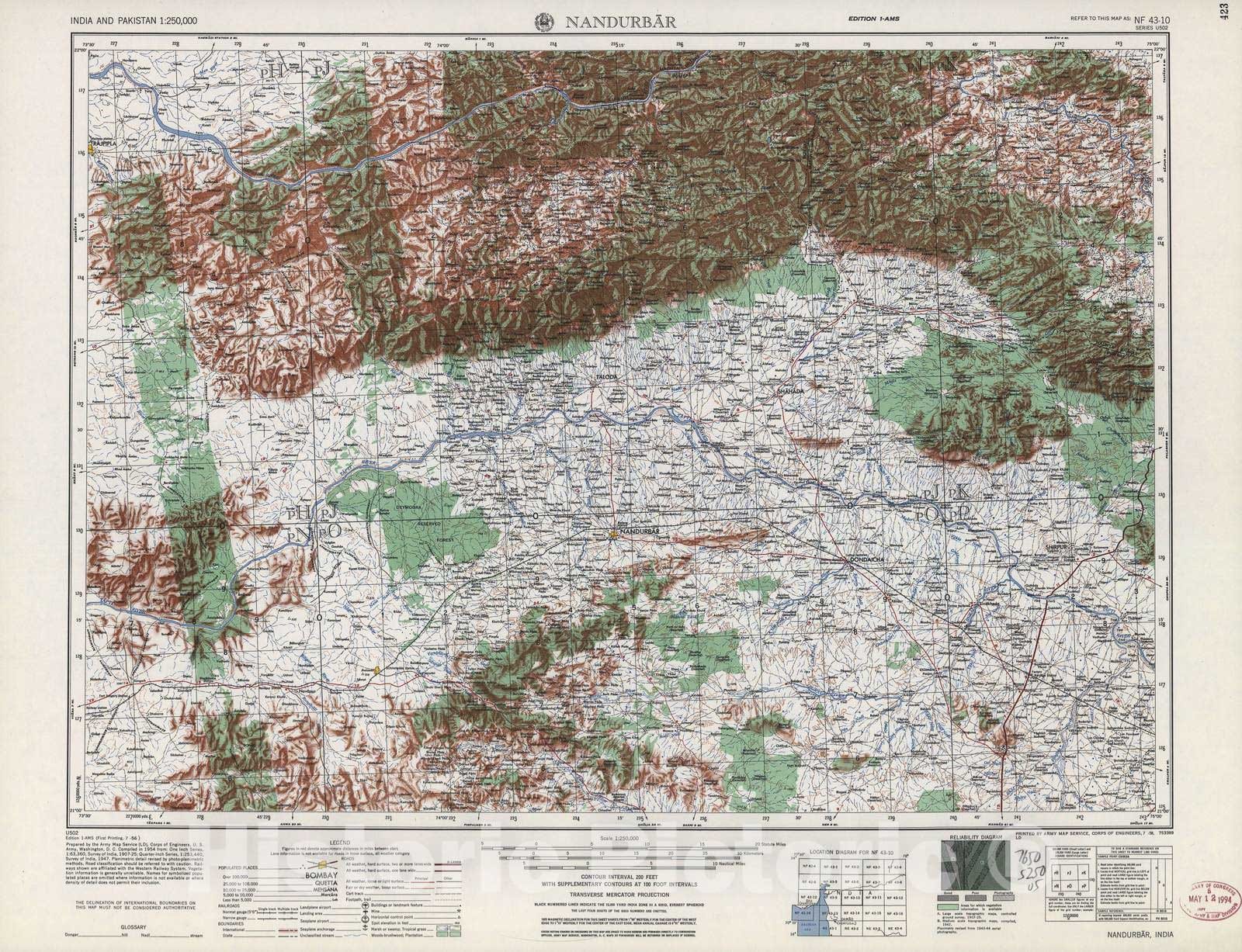 Historic 1955 Map - India and Pakistan 1:250,000. - Nandurbar, 1956
