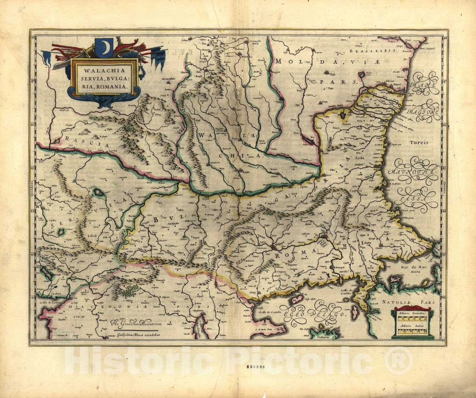 Historic 1647 Map - Le Theatre du Monde, ou, Novvel Atlas - Serbia, Bulgaria, Wallachia, and Romania - Novvel Atlas