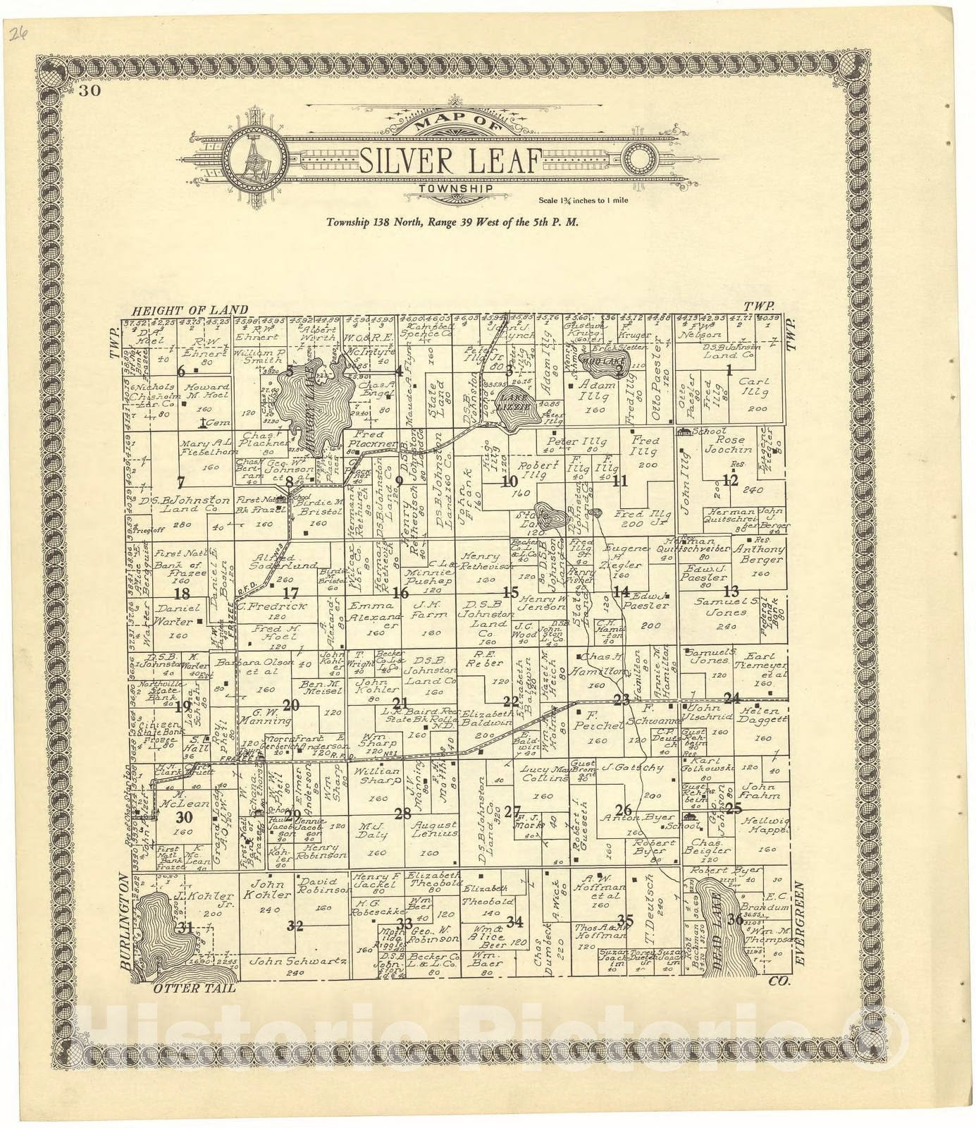 Historic 1929 Map - Standard Atlas of Becker County, Minnesota - Map of Silver Leaf Township