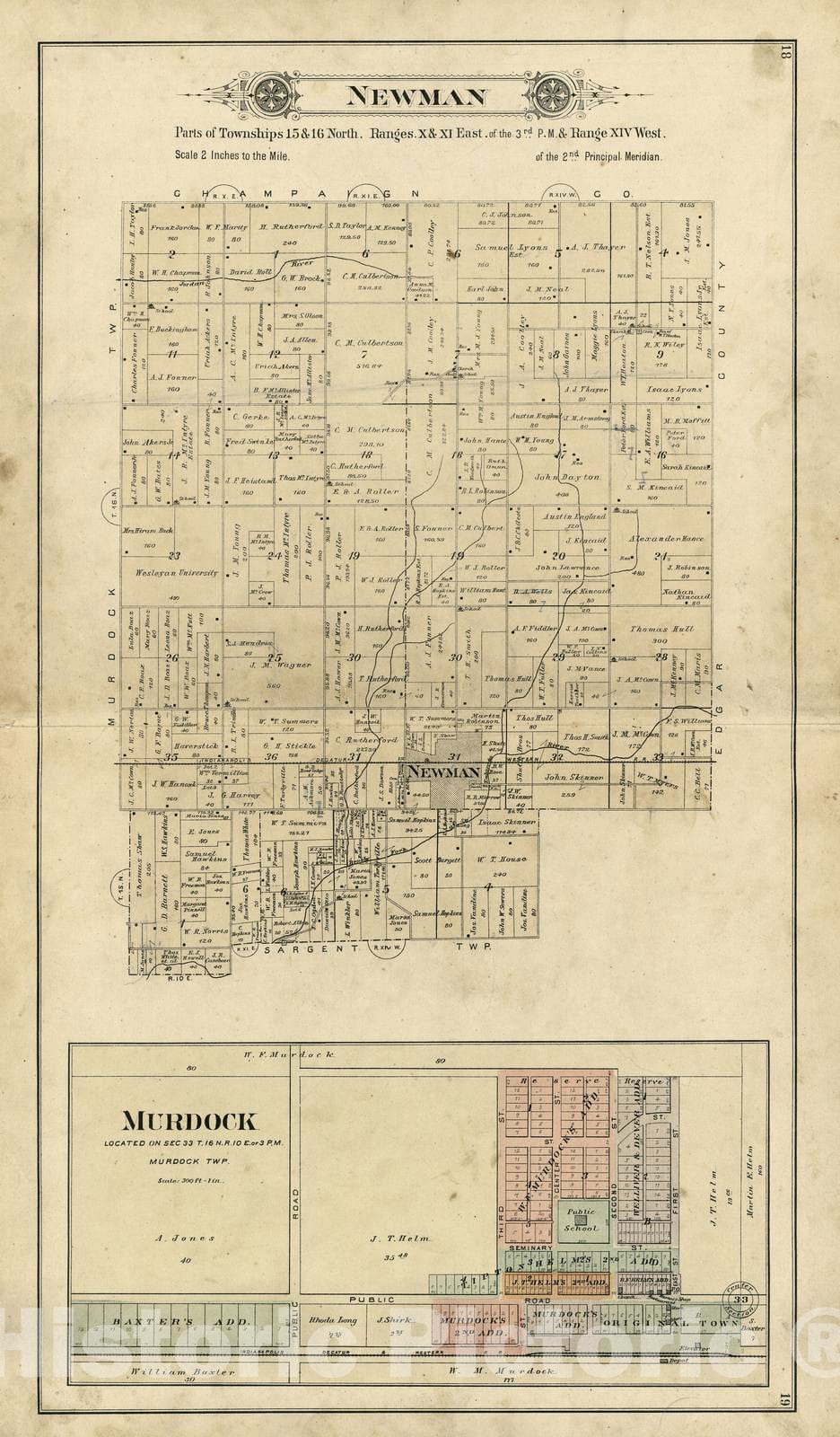 Historic 1893 Map Plat Book of Douglas Co, Illinois Newman; Murdok