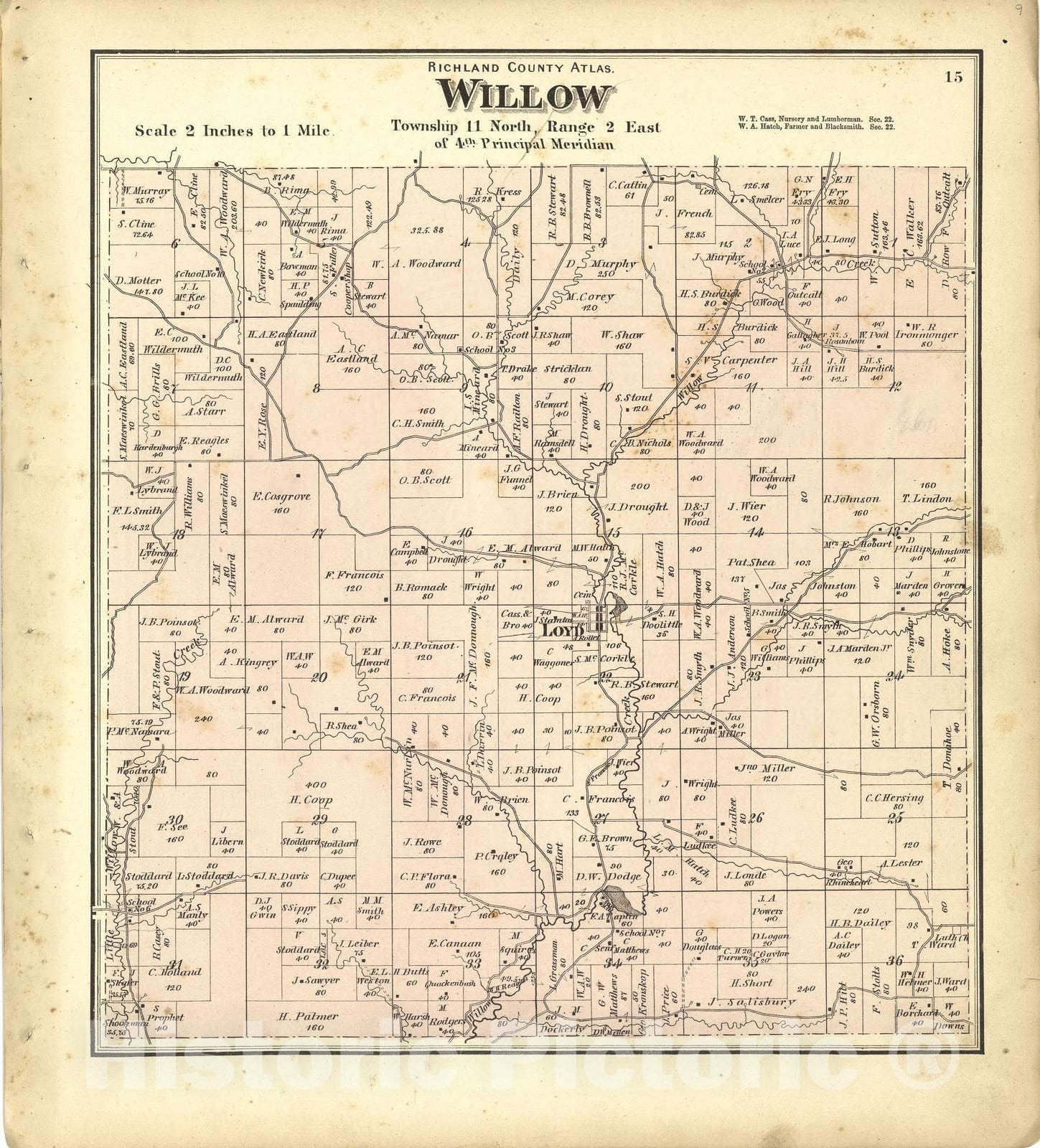 Historic 1874 Map - Atlas of Richland Co, Wisconsin - Map of Willow - Atlas of Richland County, Wisconsin