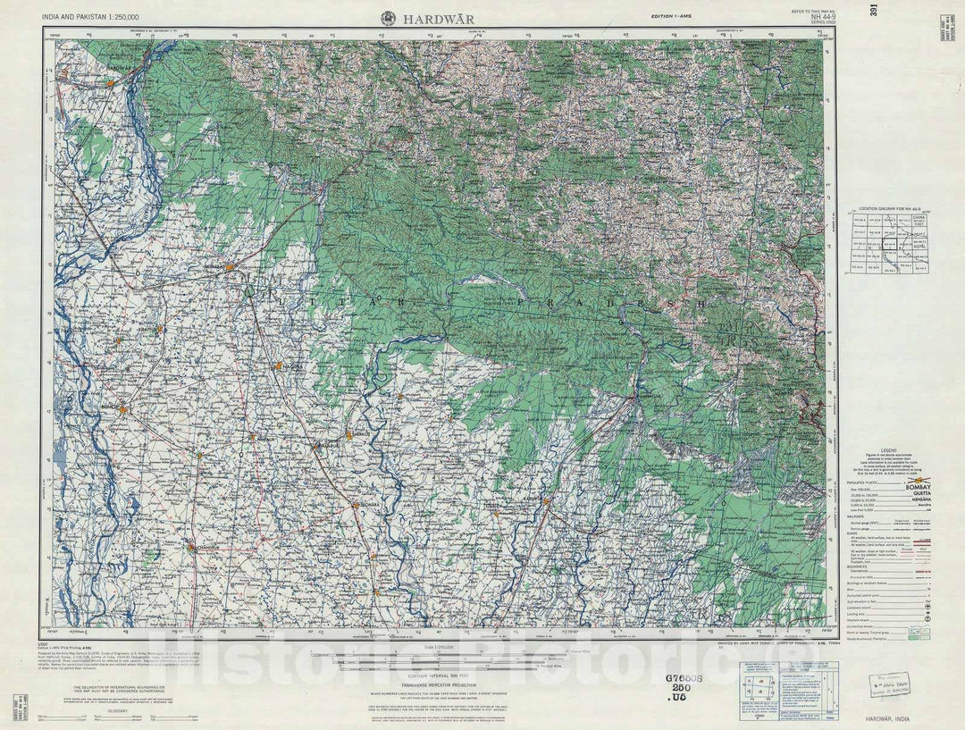 Historic 1955 Map - India and Pakistan 1:250,000. - Hardwar, 1958 ...