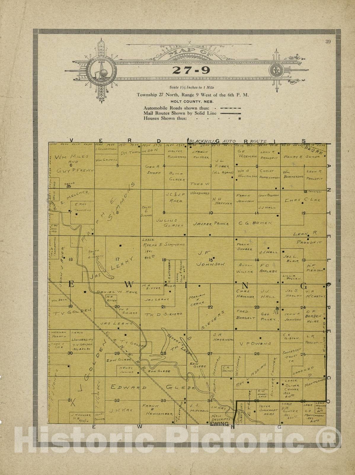 Historic 1915 Map - Atlas and plat Book of Holt County, Nebraska - Map of 27-9 - Standard Atlas and Directory of Holt County, Nebraska
