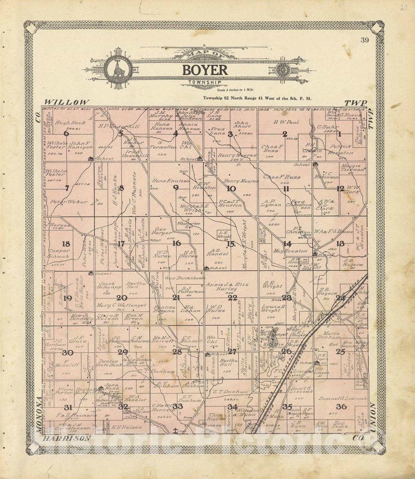 Historic 1908 Map - Standard Atlas of Crawford County, Iowa - Boyer; Astor; Arion; Old Kiron; Kiron; Aspinwall