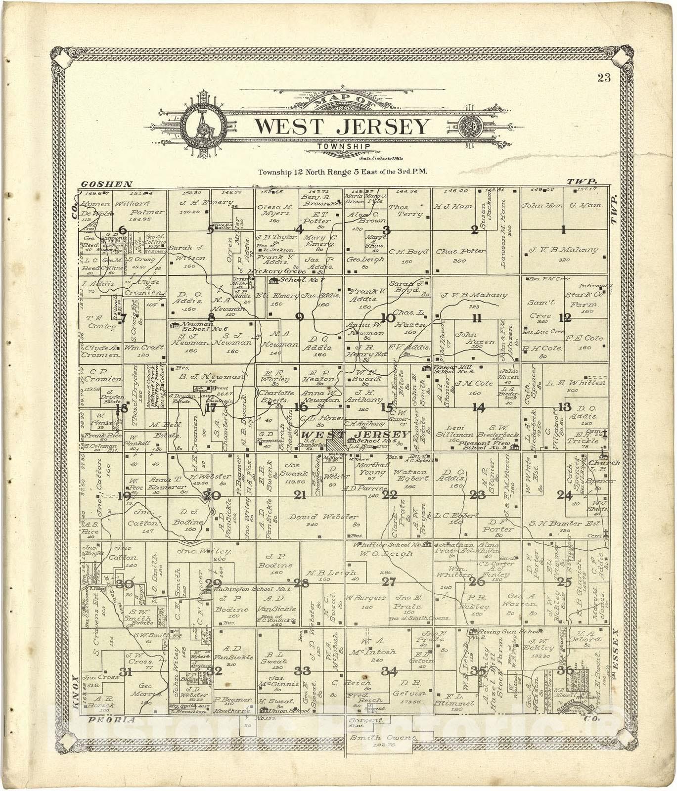 Historic 1907 Map - Standard Atlas of Stark County, Illinois - Map of West Jersey Township