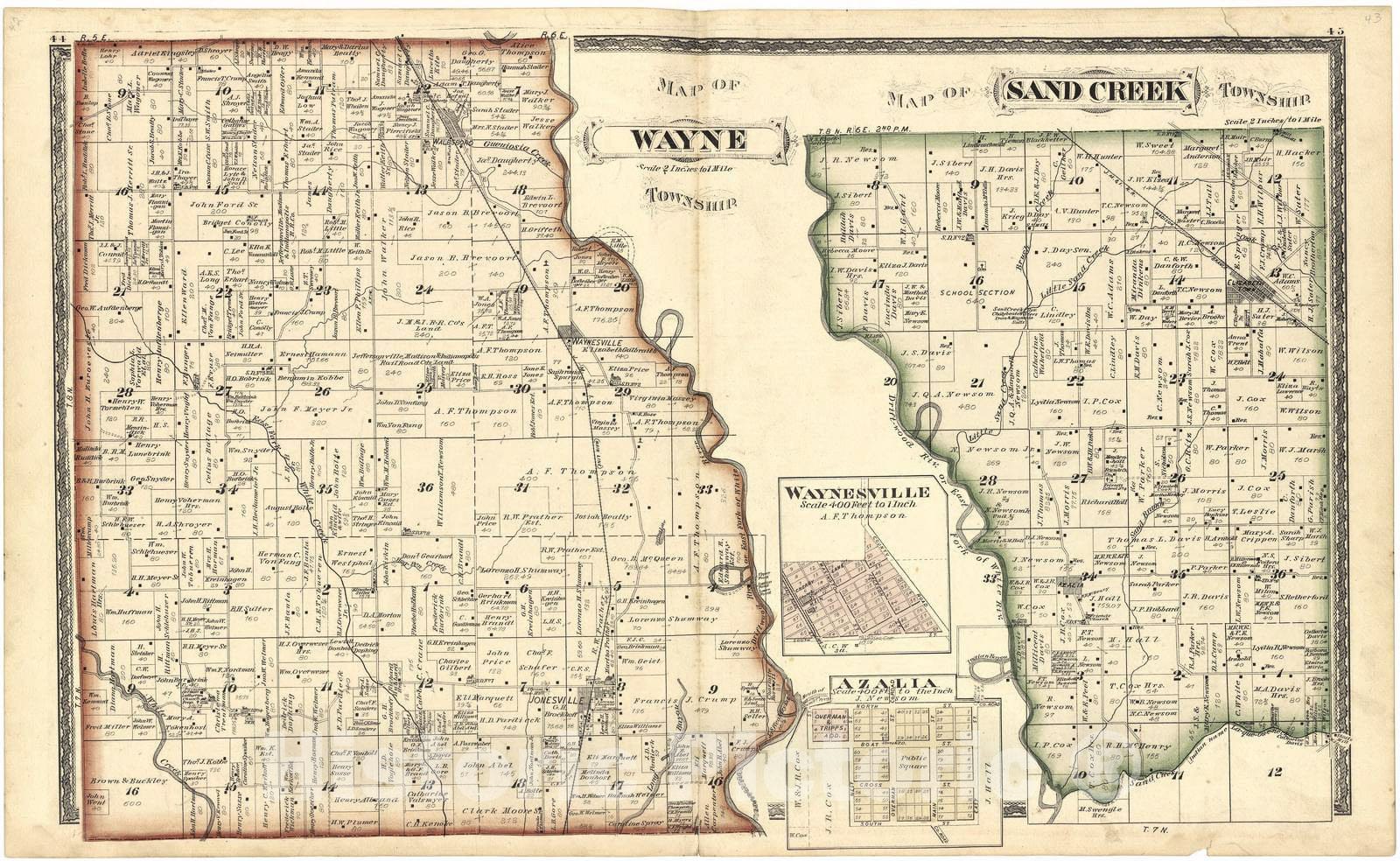 Historic 1879 Map Atlas of Bartholomew Co, Indiana Map of Wayne To