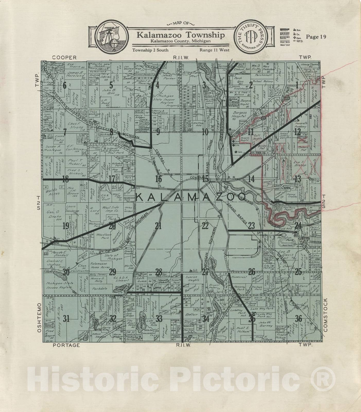 Historic 1928 Map - Plat Book of Kalamazoo County, Michigan - Map of Kalamazoo Township - Atlas and plat Book, Kalamazoo County, Michigan
