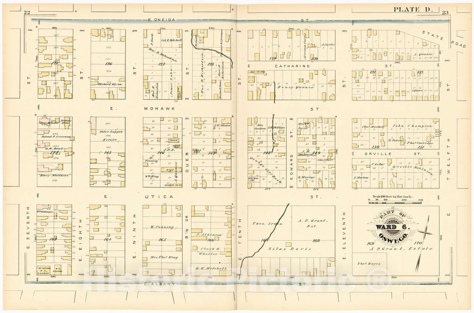 Historic 1880 Map - City Atlas of Oswego, New York - Part of Ward 6. Oswego. Plate D. - Atlas of The City of Oswego N.Y.