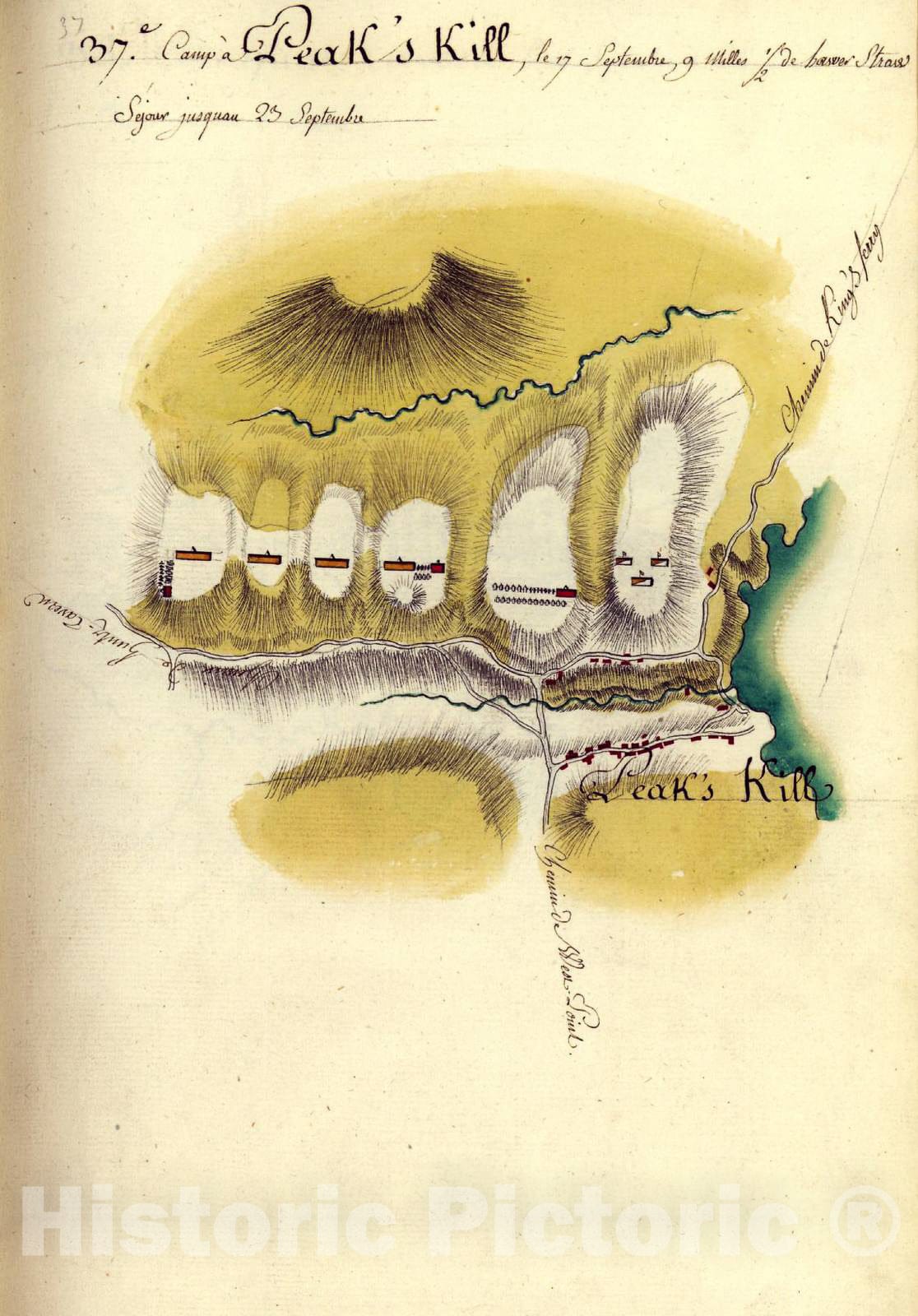 Historic 1782 Map - AmÃ©rique campagne. - Camp a Peak's-Kill