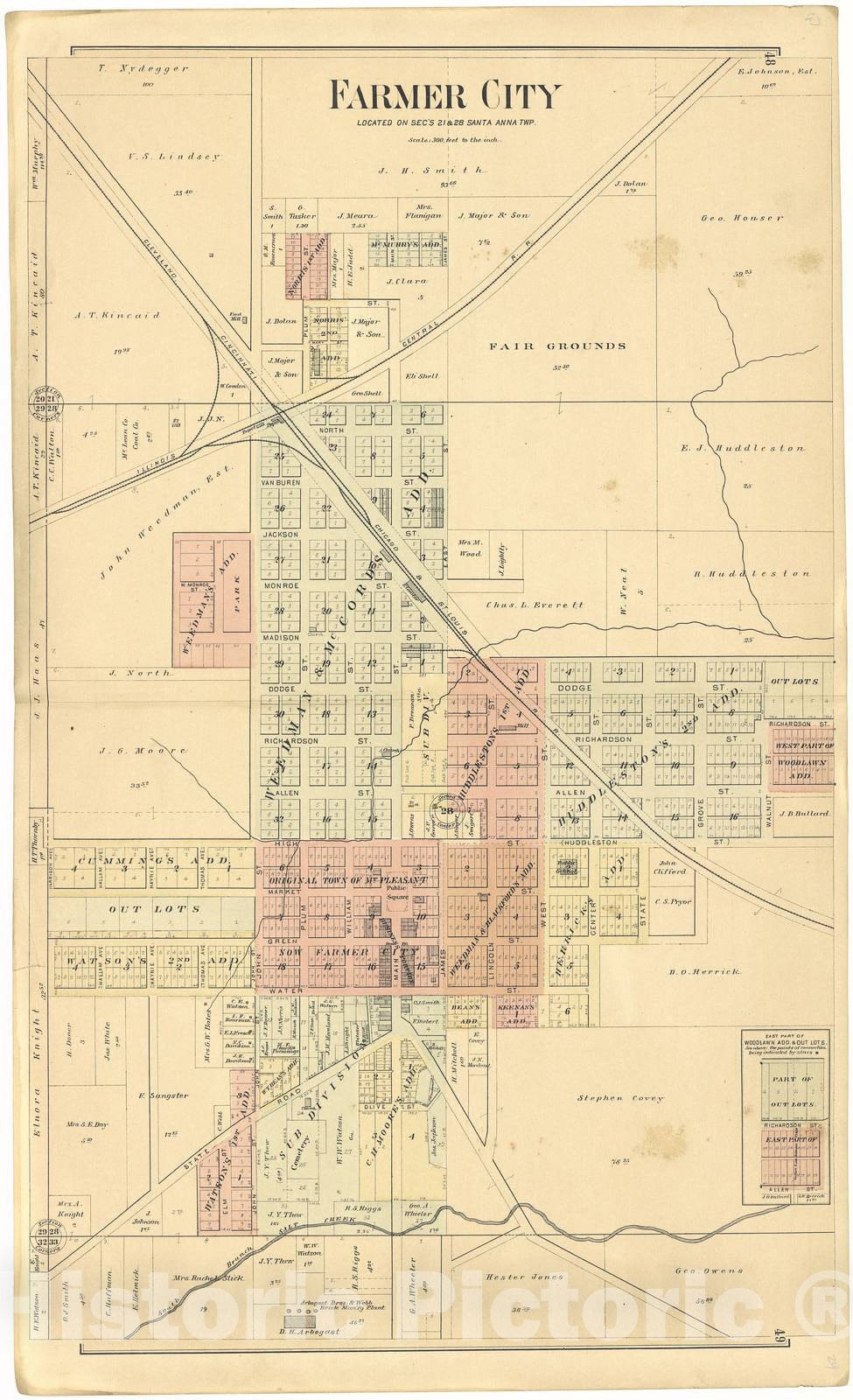 Historic 1894 Map - Plat Book of De WITT County, Illinois - Farmer City