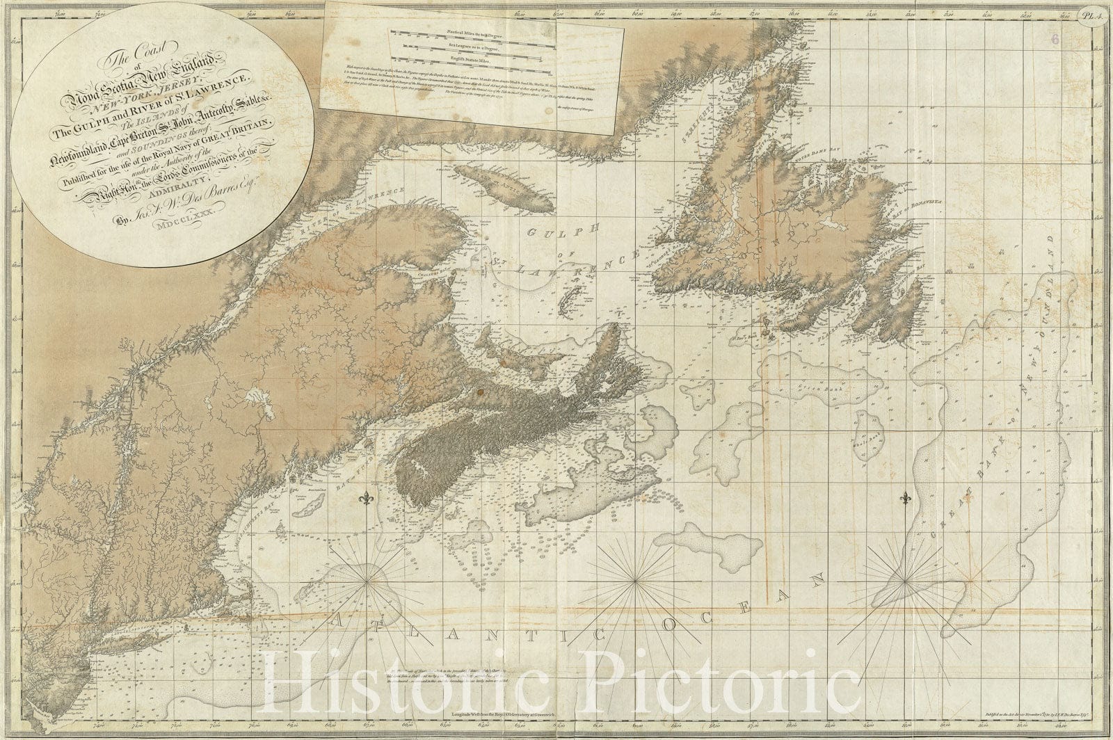 Historic 1800 Map - The Atlantic Neptune - Coast of Nova Scotia, New England and New York 1