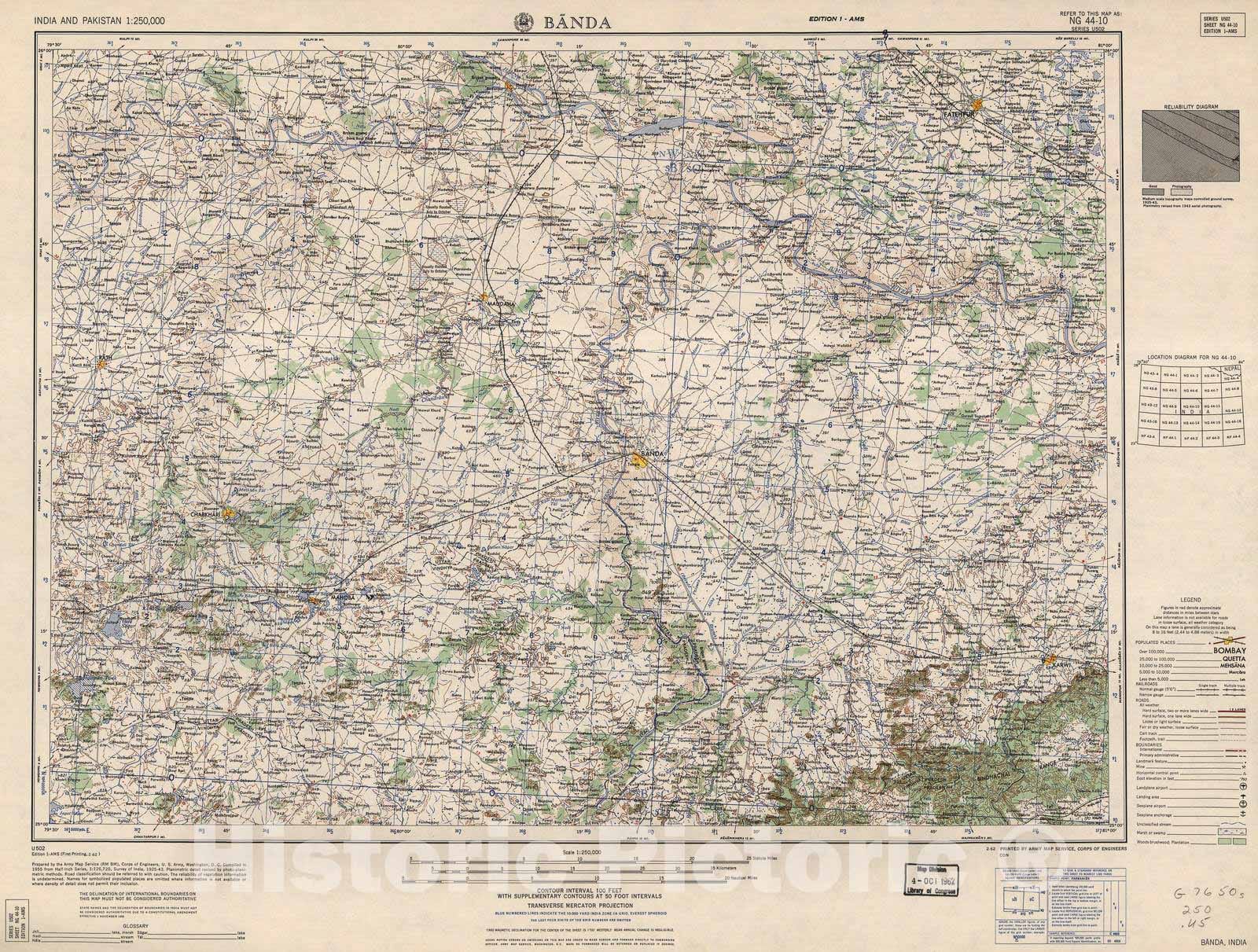 Historic 1955 Map - India and Pakistan 1:250,000. - Jhansi, India 1964