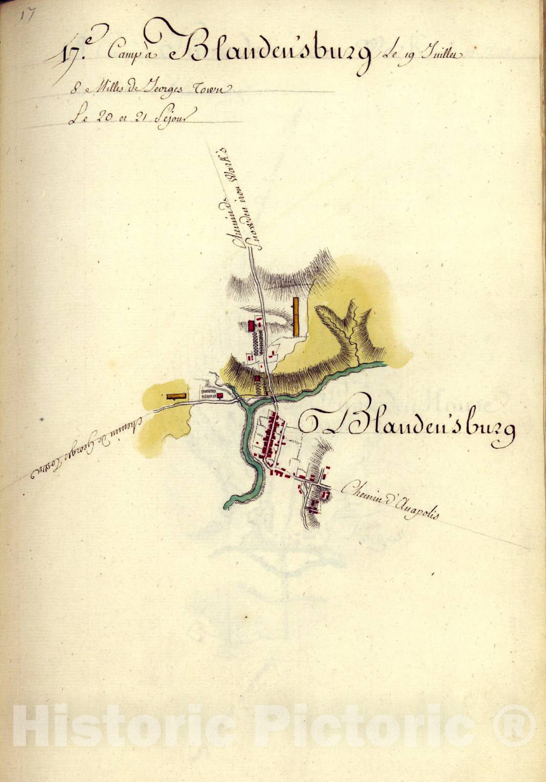 Historic 1782 Map - AmÃ©rique campagne. - Camp a Blanden'sburg