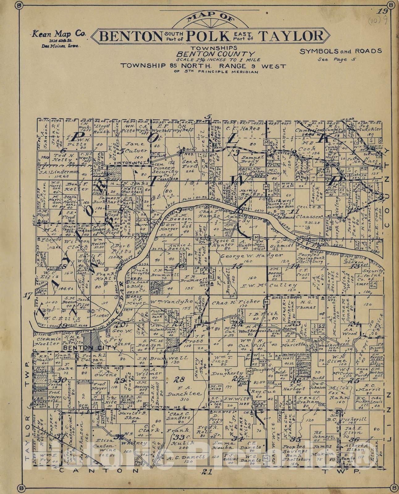 Historic 1930 Map - Atlas of Benton County, Iowa. - Benton, South Part of Polk, and East Part of Taylor Townships