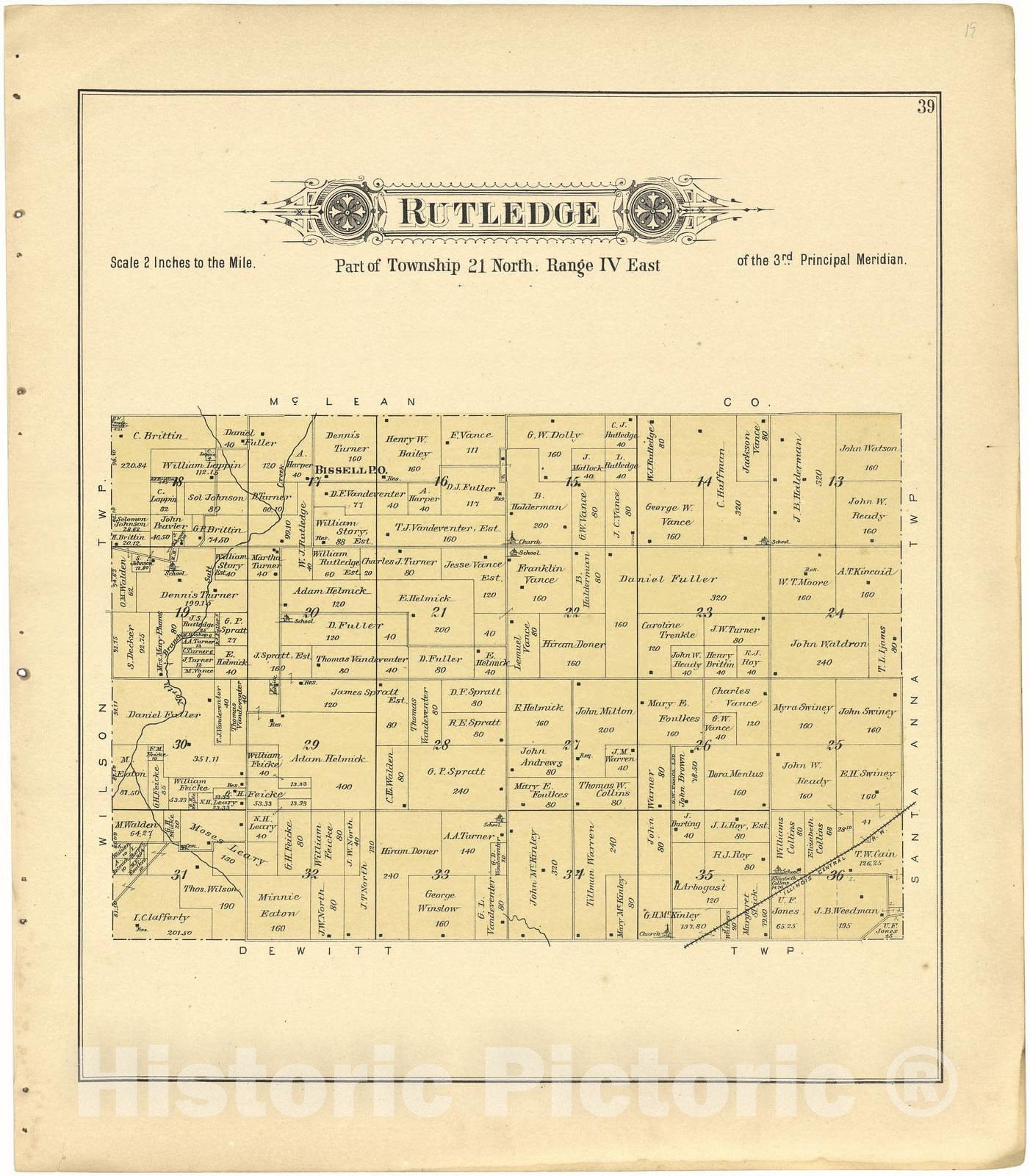Historic 1894 Map - Plat Book of De WITT County, Illinois - Rutledge