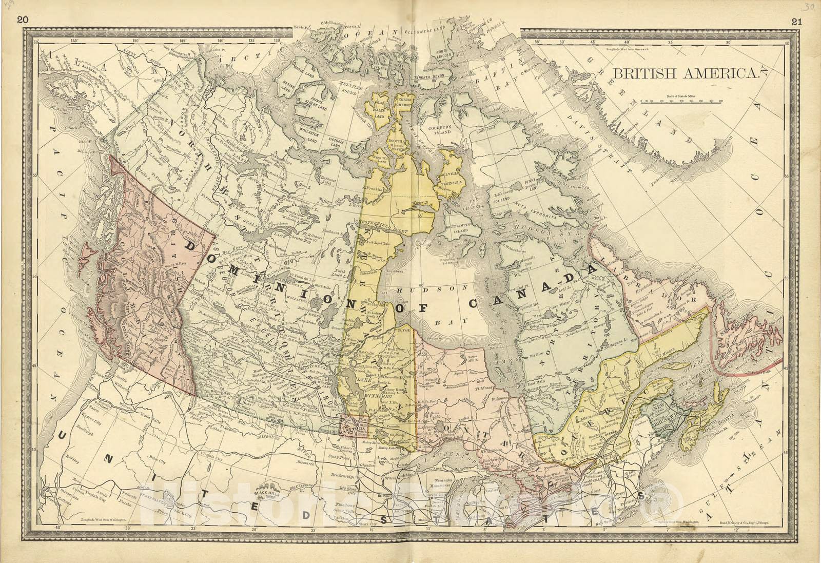Historic 1881 Map - Historical Hand-Atlas, Illustrated - British America: Dominion of Canada - Historical Hand Atlas, Illustrated, General & Local