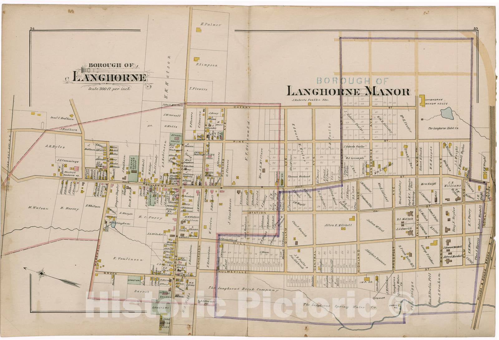 Historic 1891 Map - Atlas of Bucks Co, Penna. - Borough of Langhorne - Atlas of Bucks County, Pennsylvania