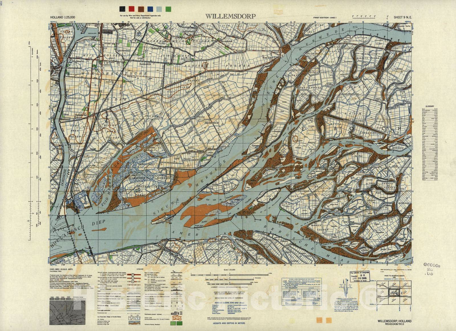 Historic 1943 Map - Holland 1:25,000 - Willemsdorp, Holland - A.M.S. M831