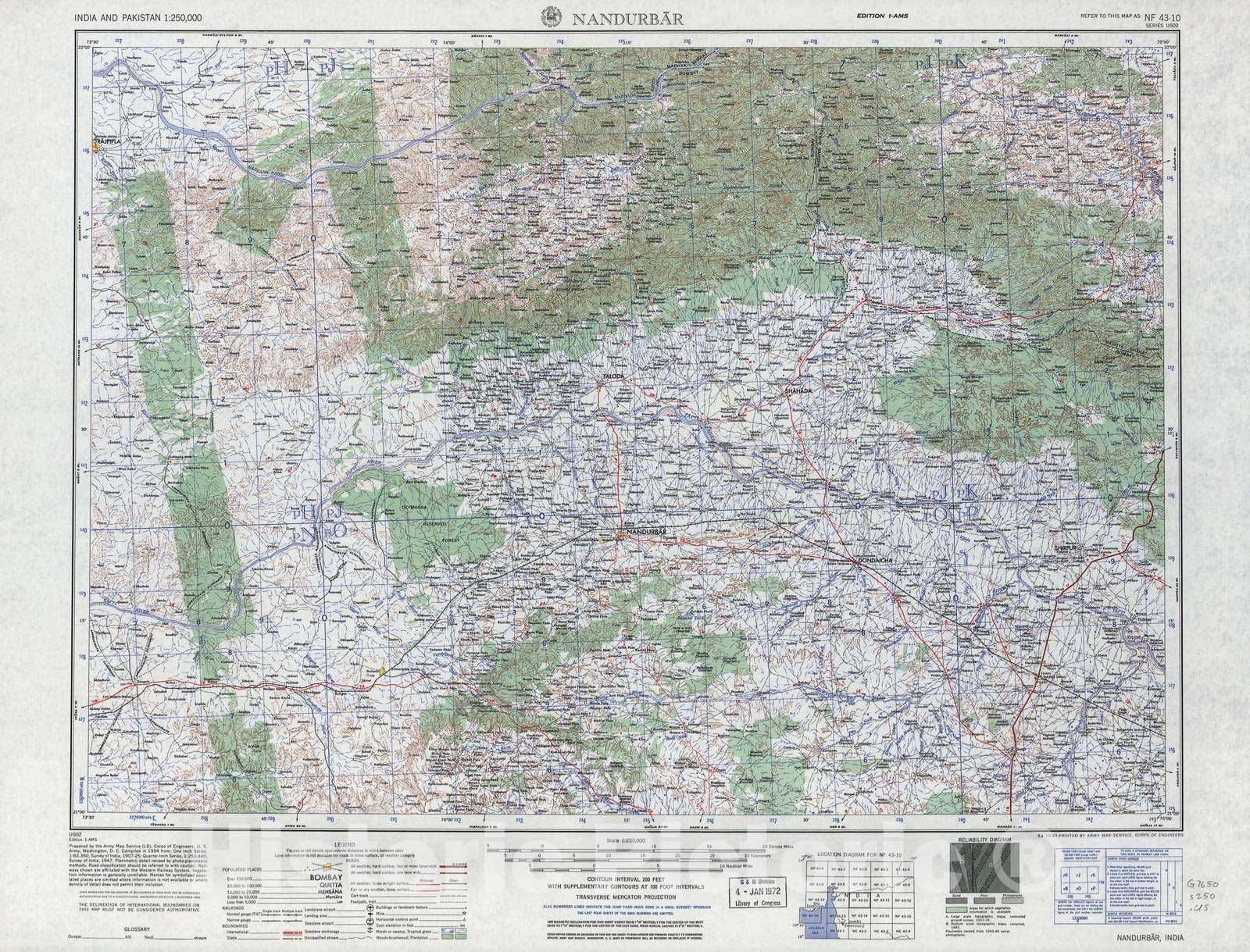 Historic 1955 Map - India and Pakistan 1:250,000. - Nandurbar, 1963