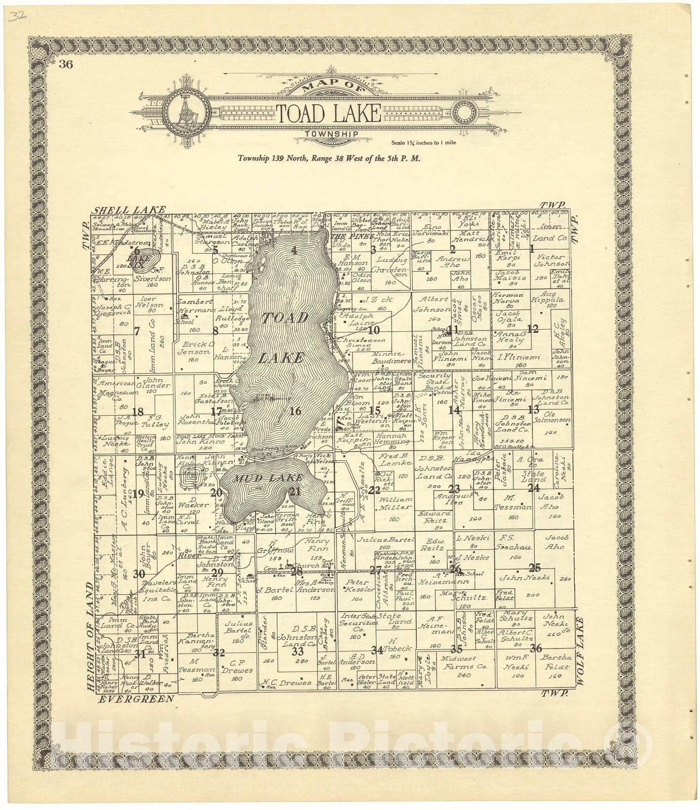 Historic 1929 Map - Standard Atlas of Becker County, Minnesota - Map of Toad Lake Township