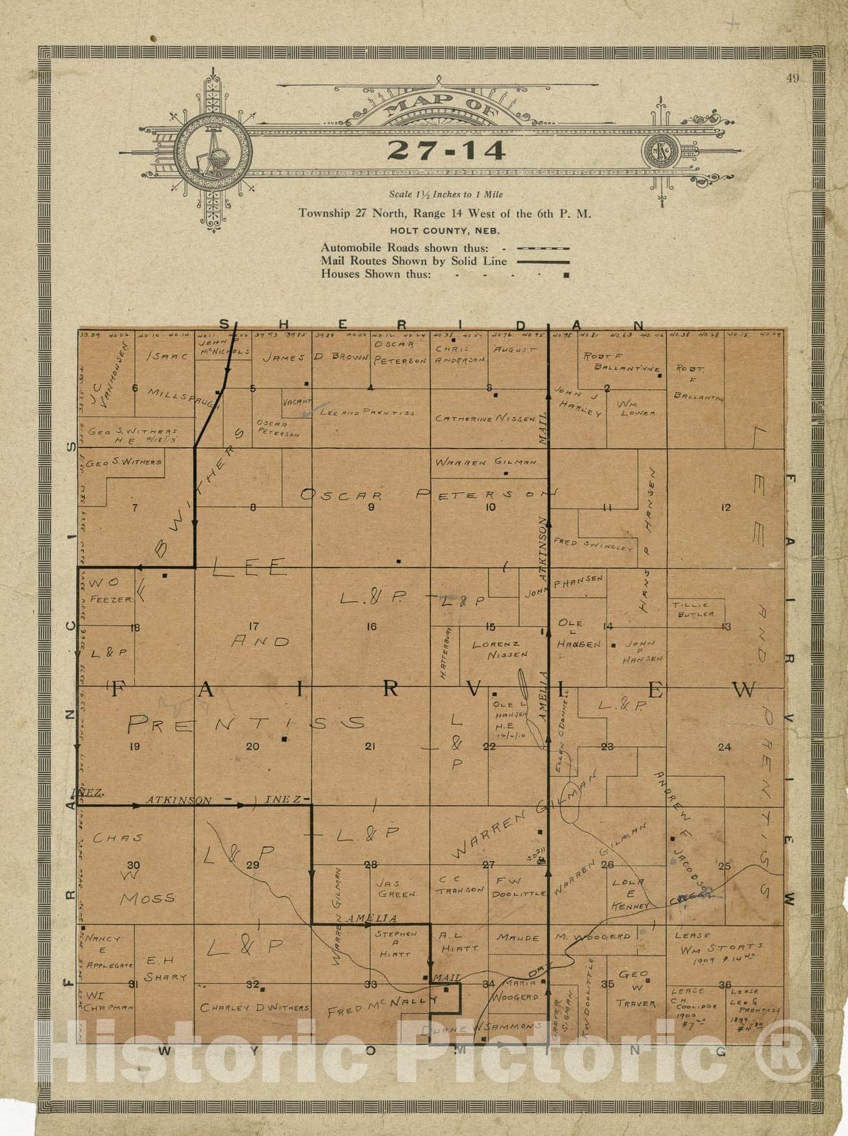 Historic 1915 Map - Atlas and plat Book of Holt County, Nebraska - Map of 27-14 - Standard Atlas and Directory of Holt County, Nebraska