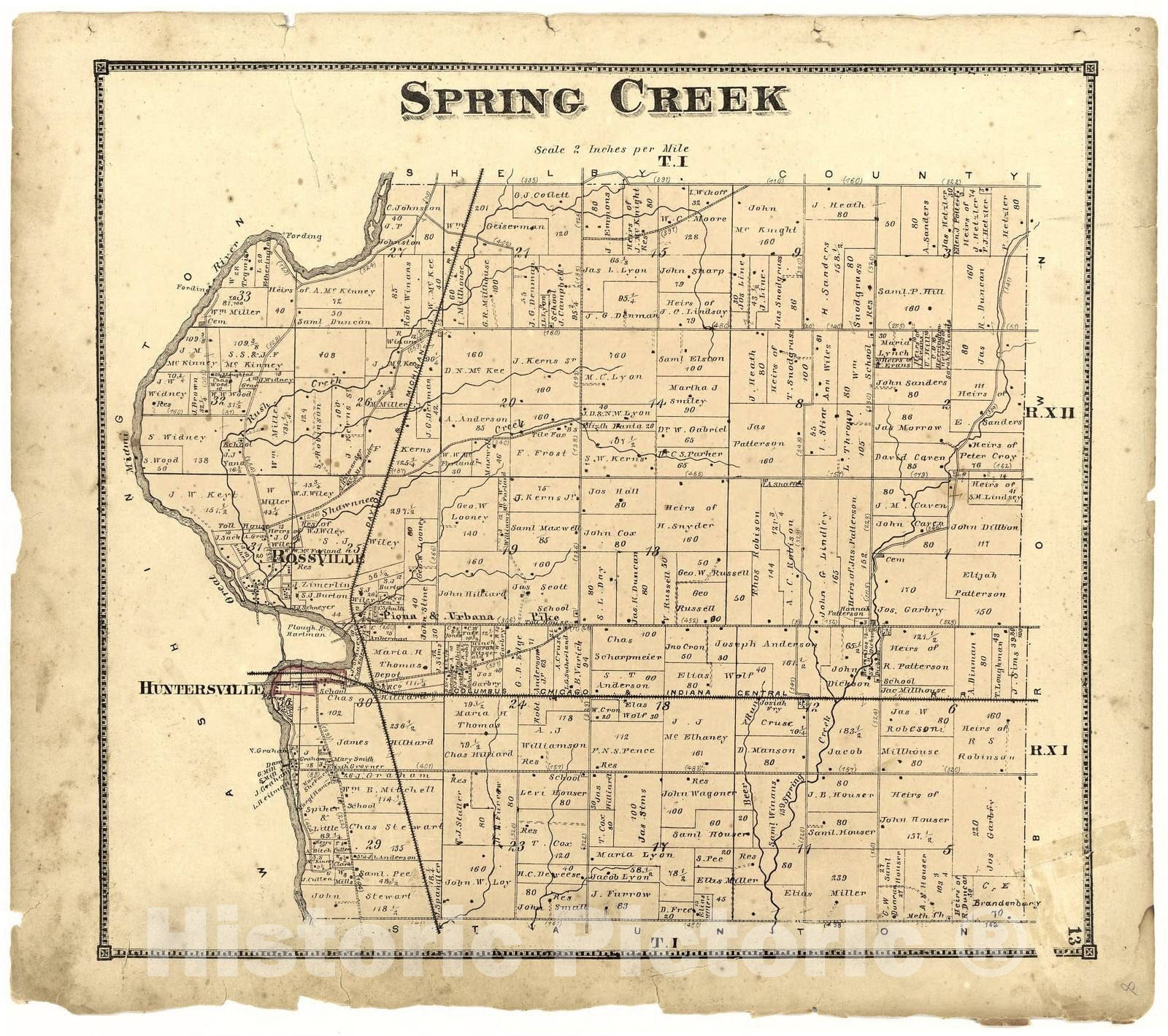 Historic 1871 Map - Atlas of Miami Co, Ohio - Spring Creek - Atlas of Miami County, Ohio
