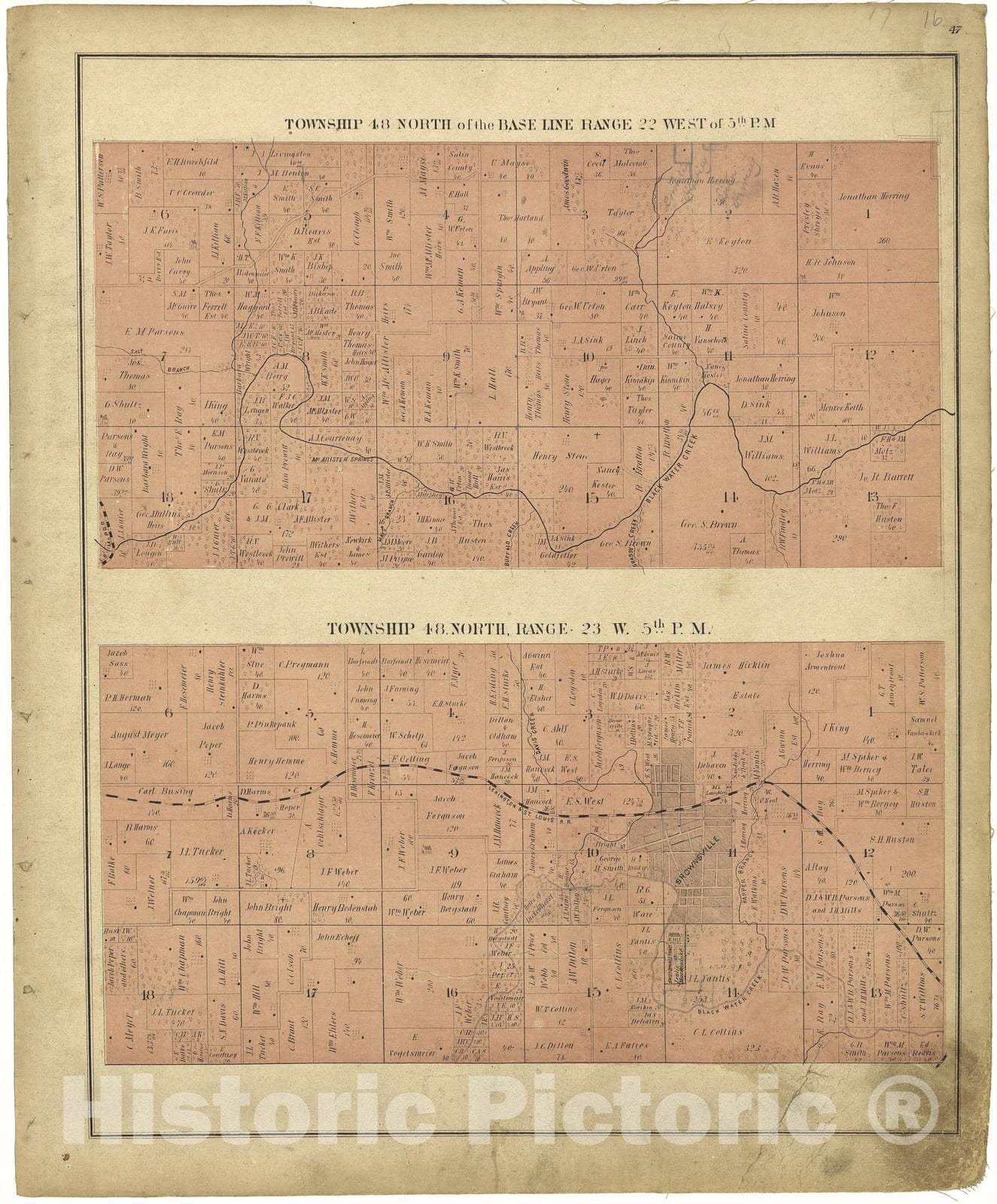 Historic 1876 Map - Township plats : Saline County, Missouri. - Townships 48 North of The Baseline Ranges 22 & 23 West of 5th P.M.