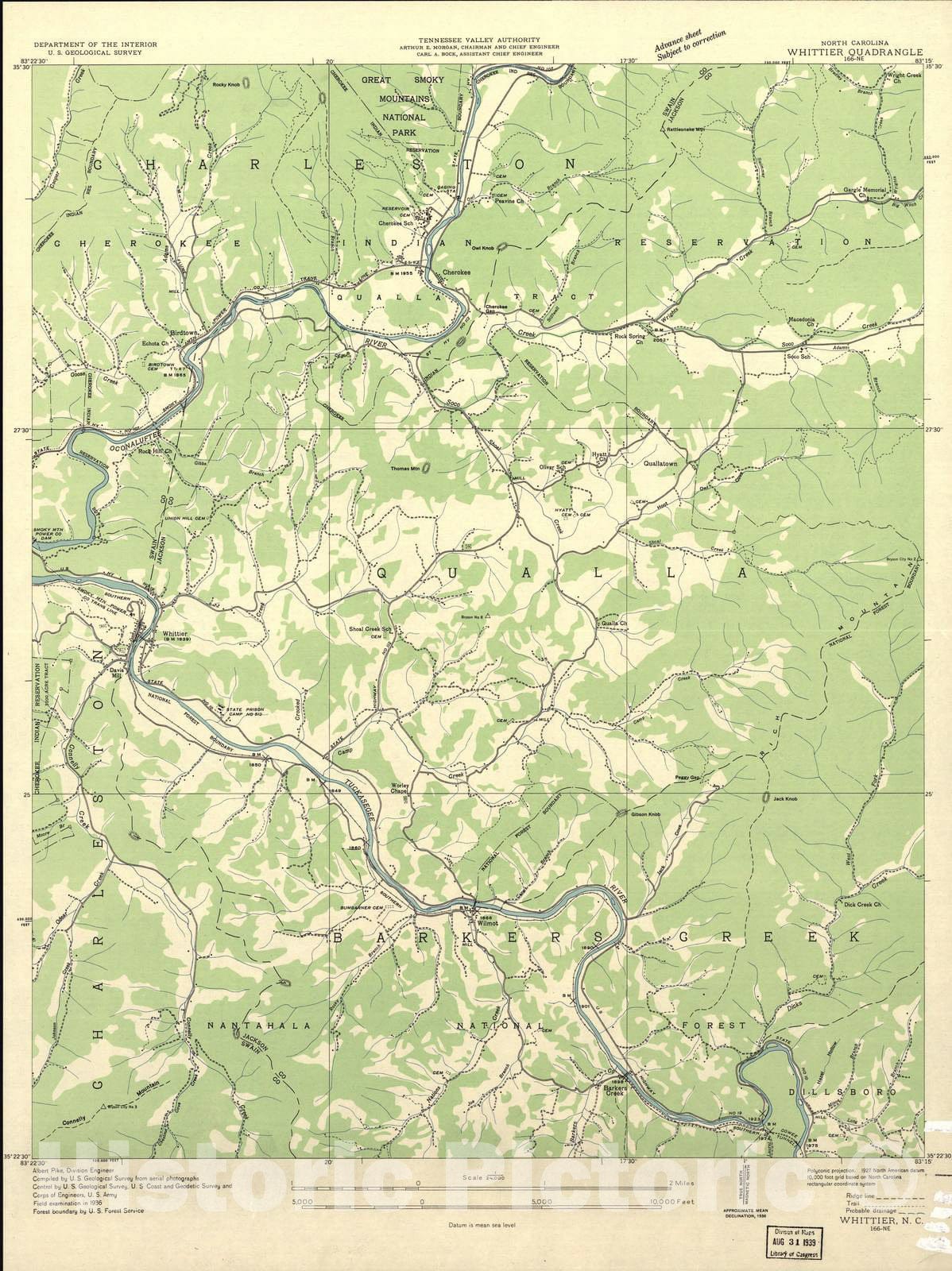 Historic 1935 Map - North Carolina. - Scale 1:24,000 (1936) - Whittier