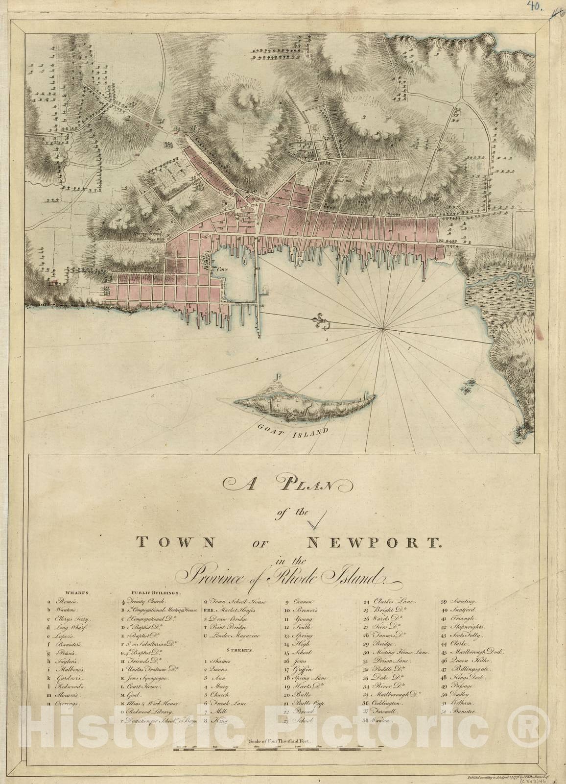 Historic 1800 Map - The Atlantic Neptune - Plan of Newport, R.I.