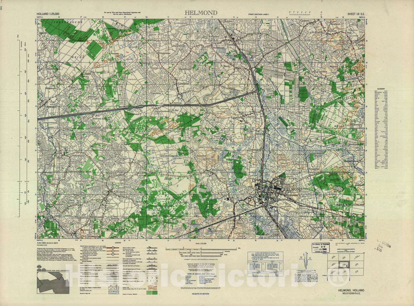 Historic 1943 Map - Holland 1:25,000 - Helmond, Holland - A.M.S. M831